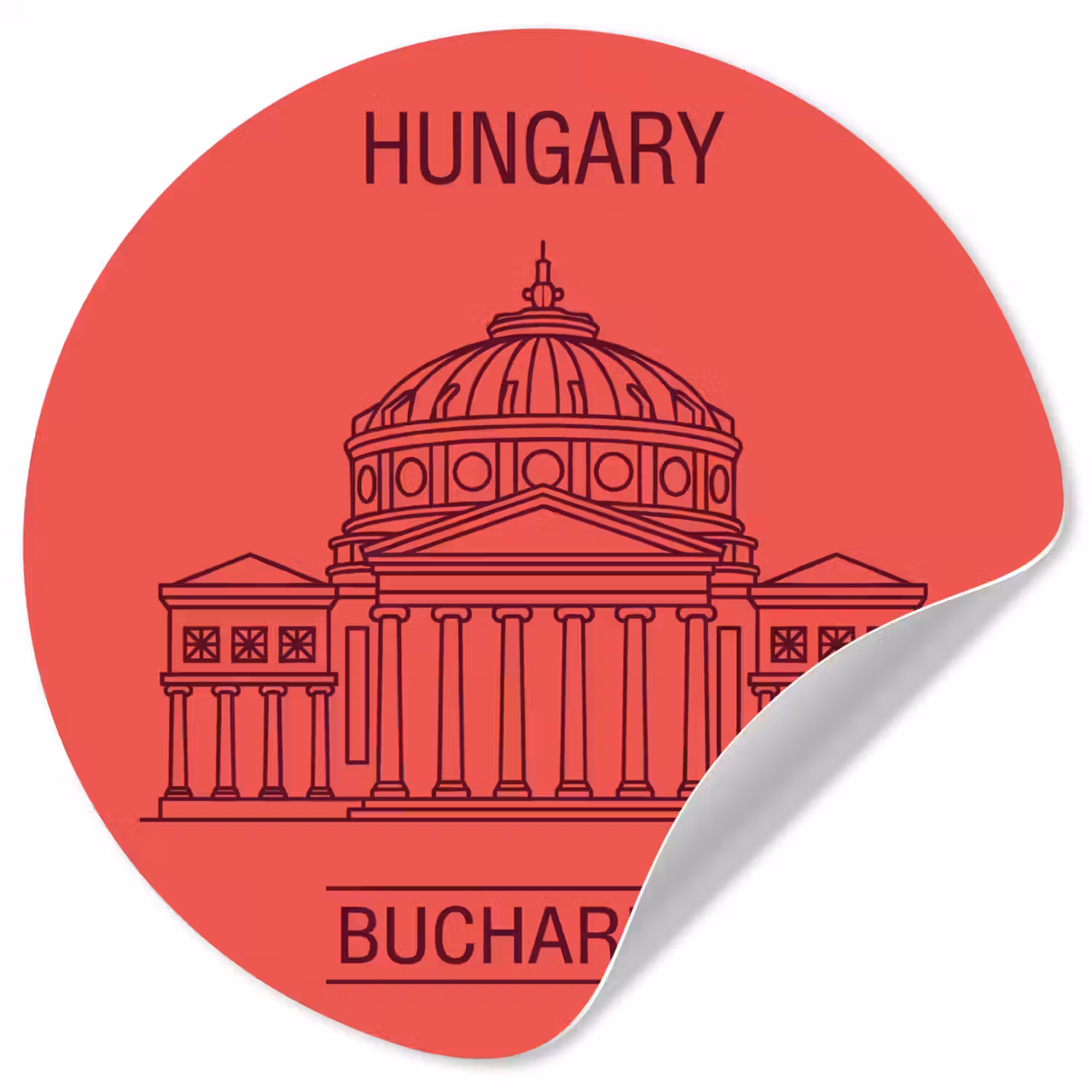 Architectuur - Boekarest - Stedelijk - Lijntekening - Rood Wandcirkel behangsticker klein -3d