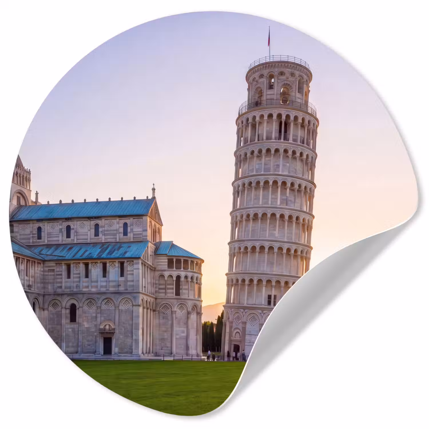 Architectuur - Toren - Pisa - Italië - Zonsondergang Wandcirkel behangsticker klein -3d