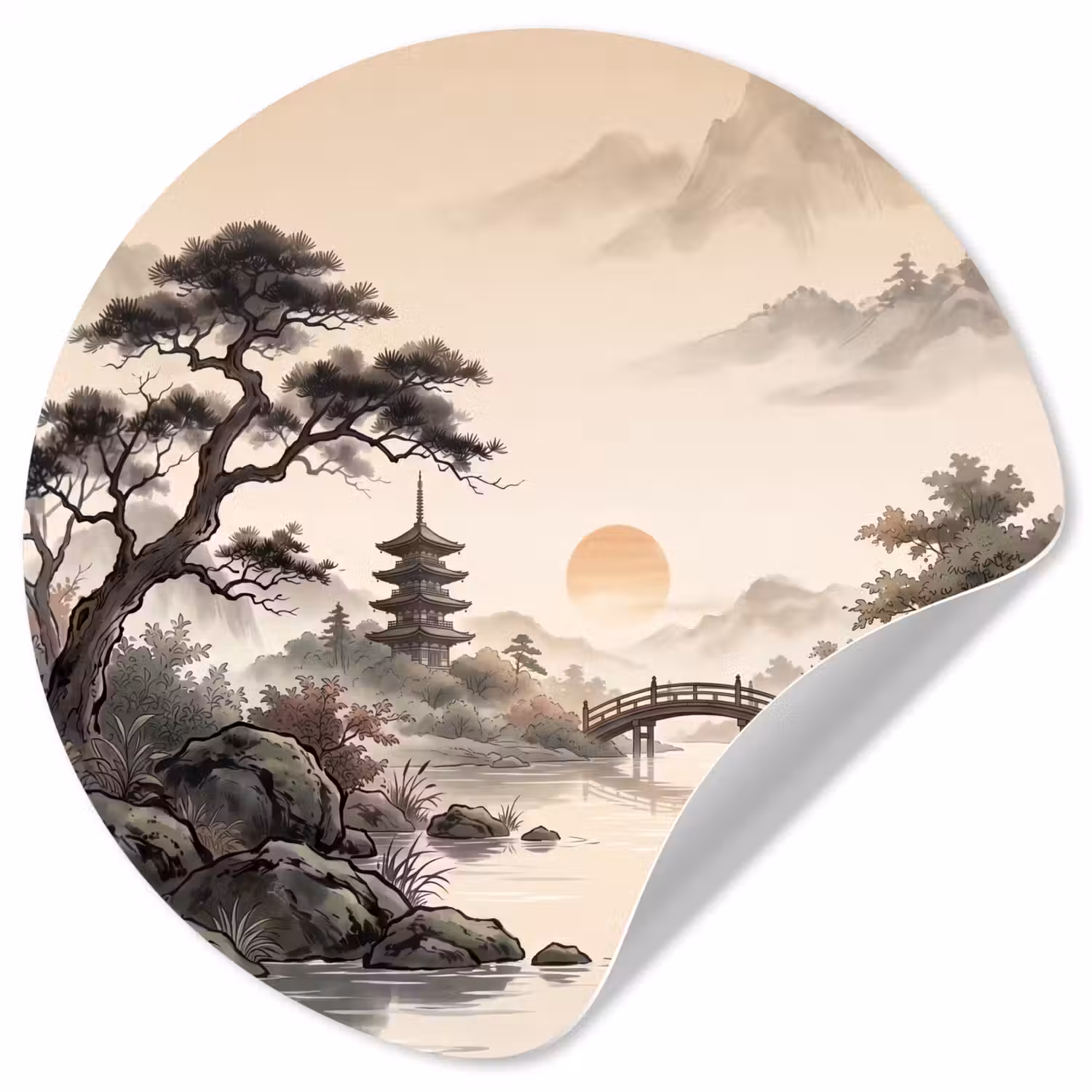 Azië - Landschap - Kleurrijk Wandcirkel behangsticker klein -3d