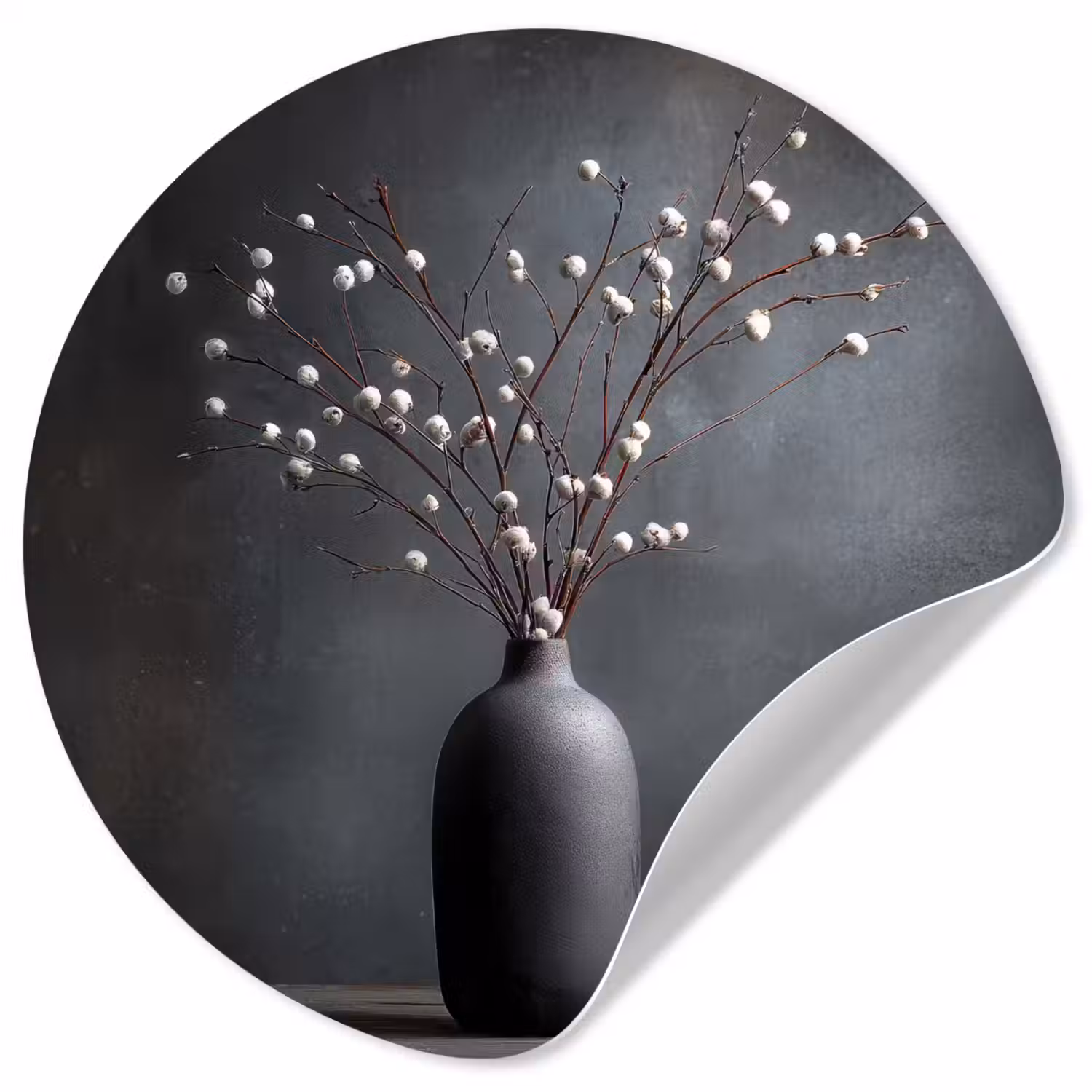 Takken - Vaas - Bolletjes - Wit Wandcirkel behangsticker klein -3d