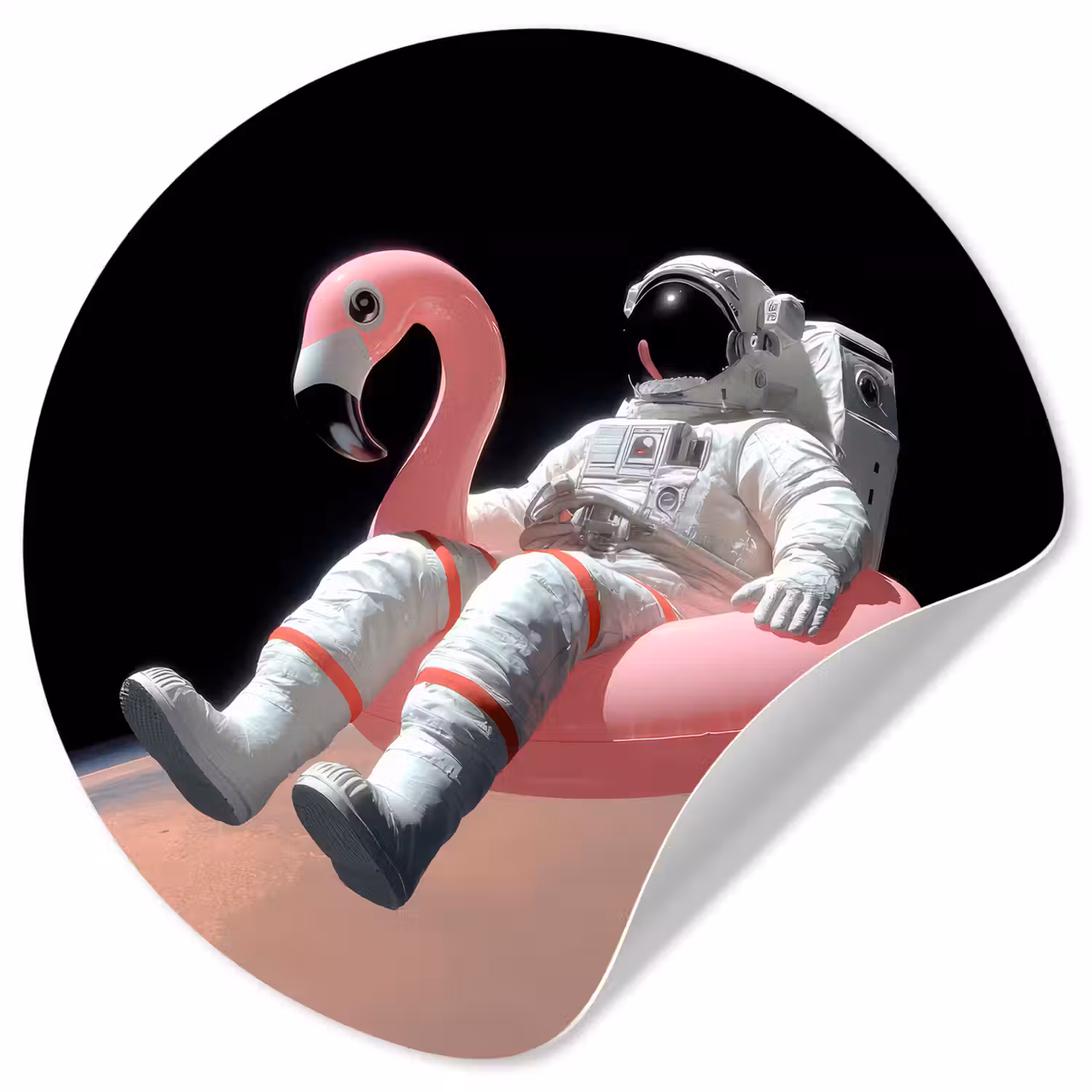 Astronaut - Flamingo - Zwemband - Roze Wandcirkel behangsticker klein -3d
