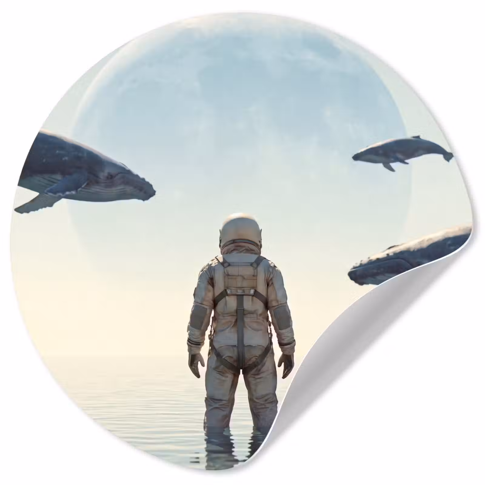 Runde Tapete - Astronaut – Wal – Fantasie - Ruimtevaarder - Walvis - Fantasie Wandcirkel behangsticker klein