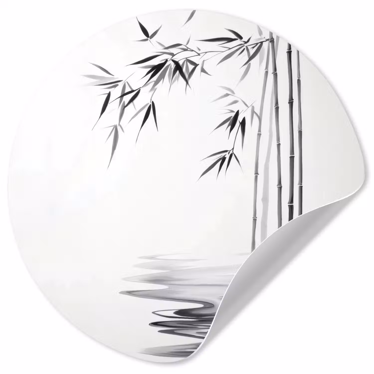 Bamboestammen - Water - Minimalistisch - Wit Wandcirkel behangsticker klein -3d