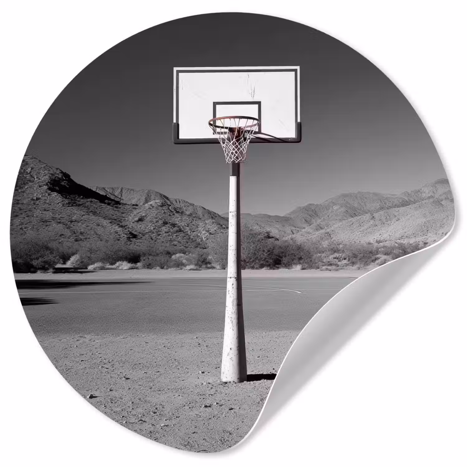 Basketbalpaal - Landschap - Zand - Wit Wandcirkel behangsticker klein -3d