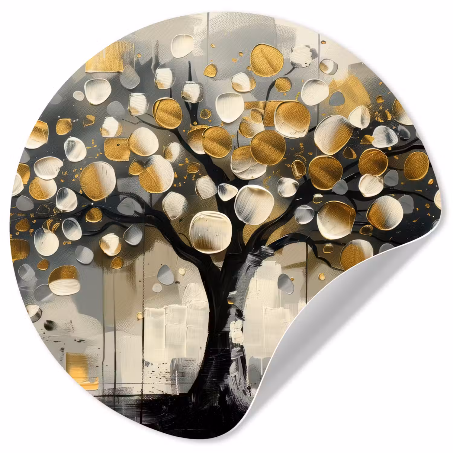 Boom - Abstract - Beige - Goud - Zwart Wandcirkel behangsticker klein -3d