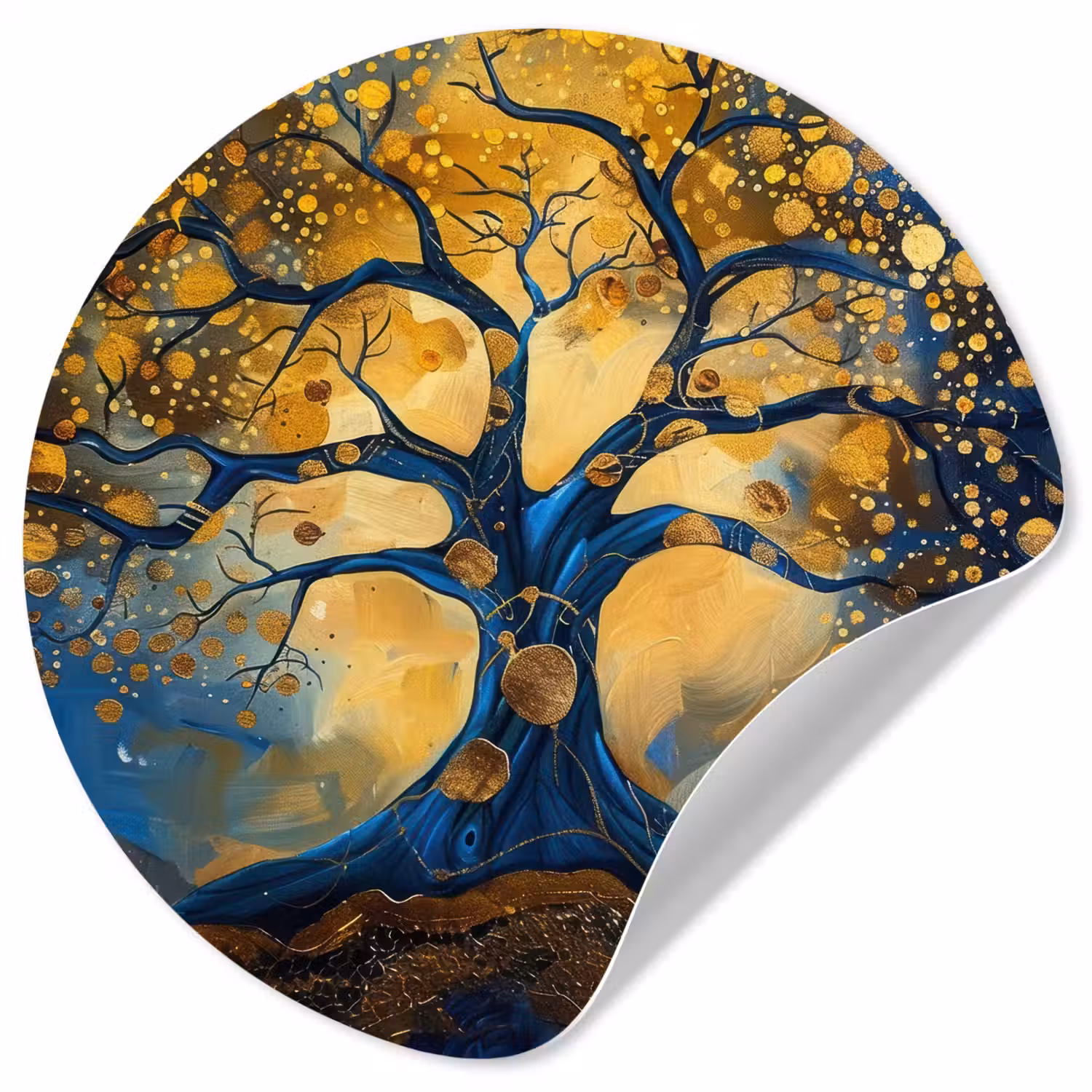 Boom - Levensboom - Blauw - Goud Wandcirkel behangsticker klein -3d
