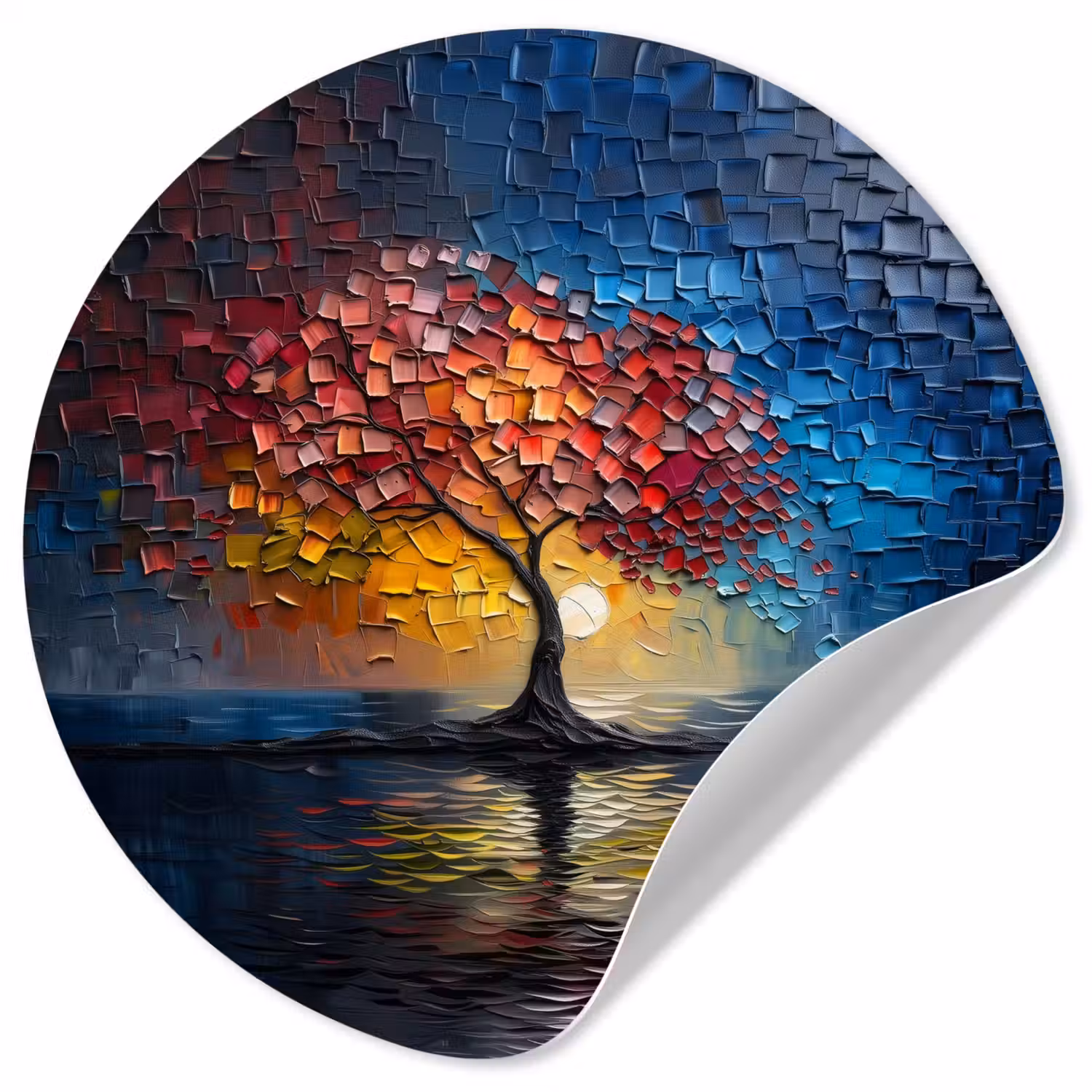 Boom - Blauw - Bladeren - Vakken Wandcirkel behangsticker klein -3d