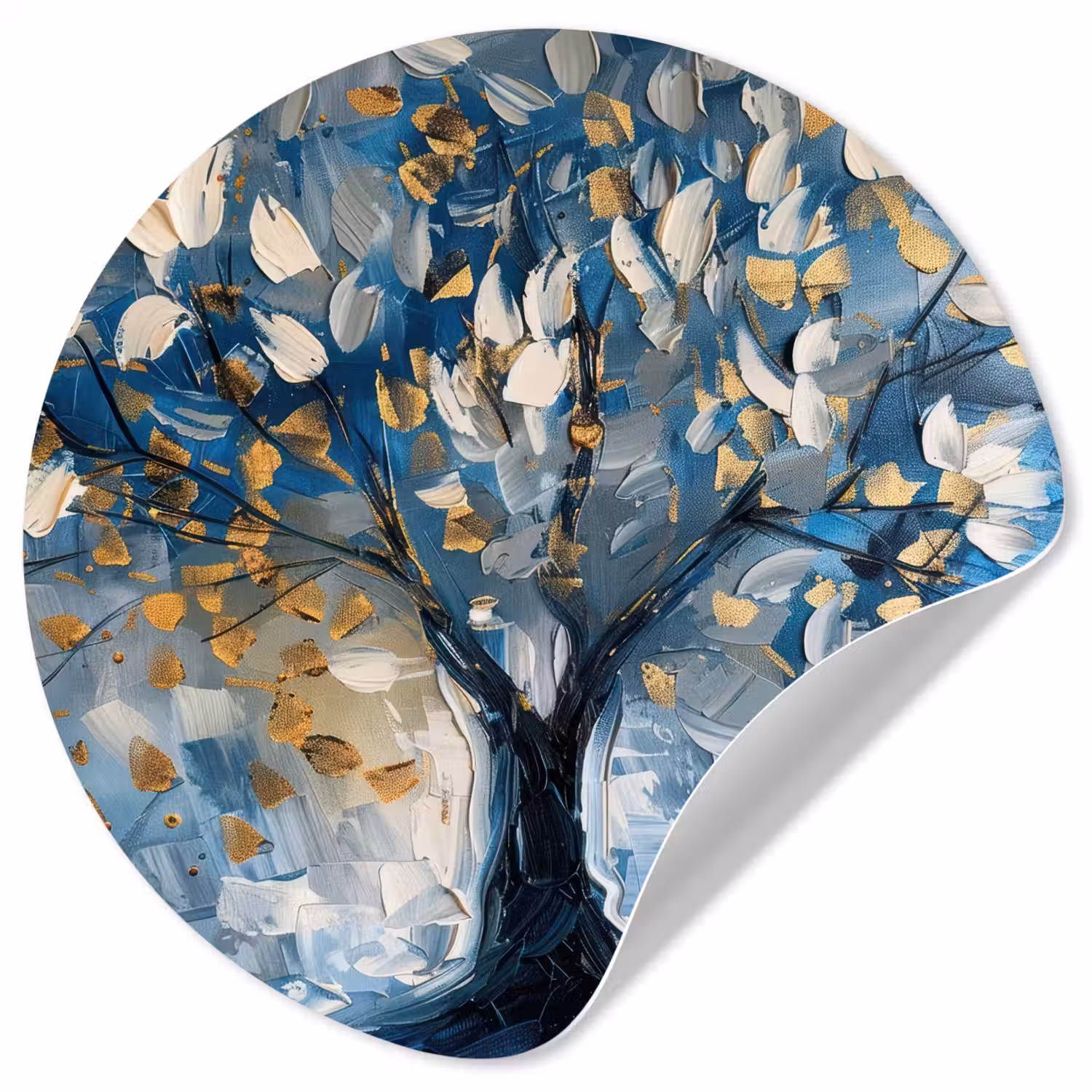 Boom - Blauw - Goud - Abstract Wandcirkel behangsticker klein -3d