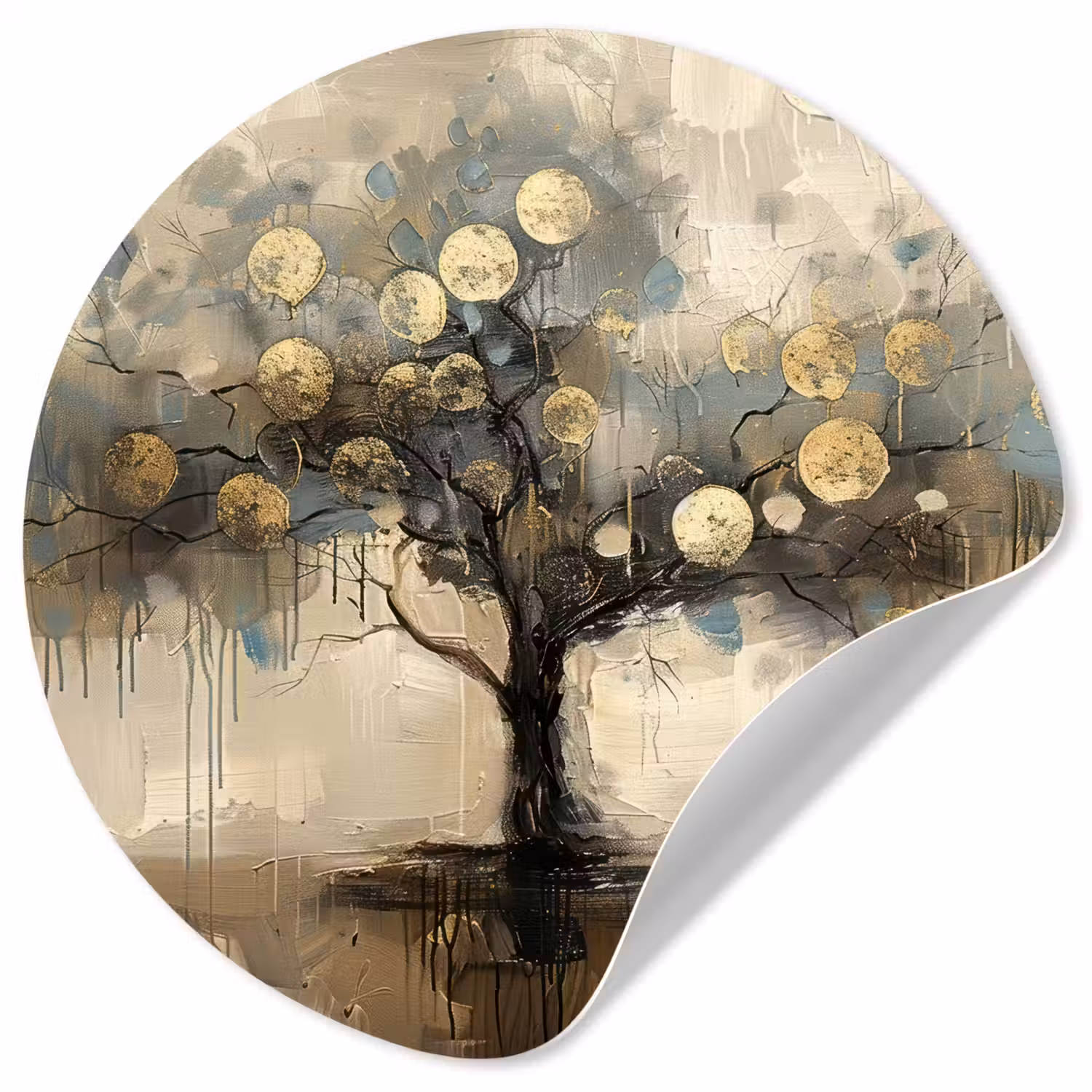 Beige - Abstract - Boom - Goud Wandcirkel behangsticker klein -3d