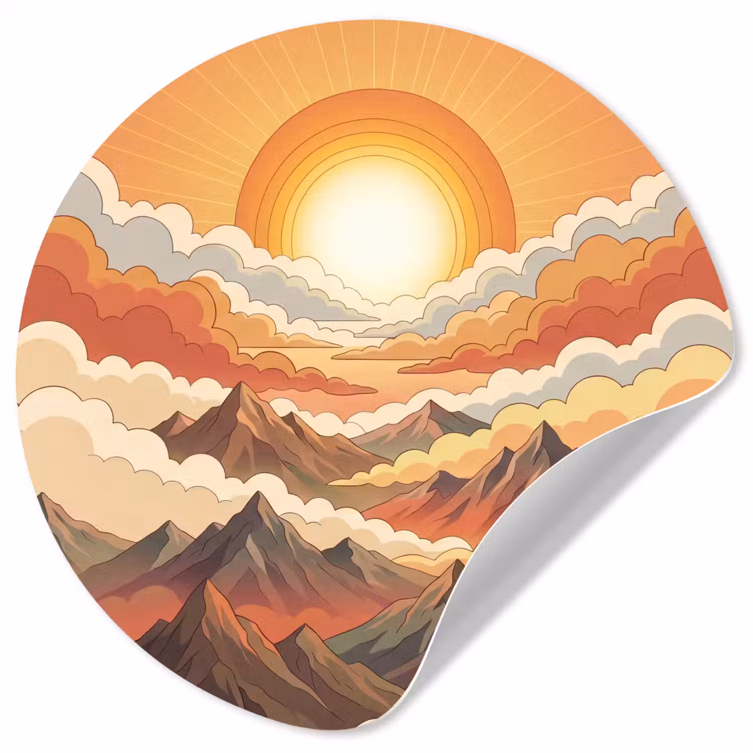 Bergen - Wolken - Natuur - Zonsopgang - Oranje Wandcirkel behangsticker klein -3d