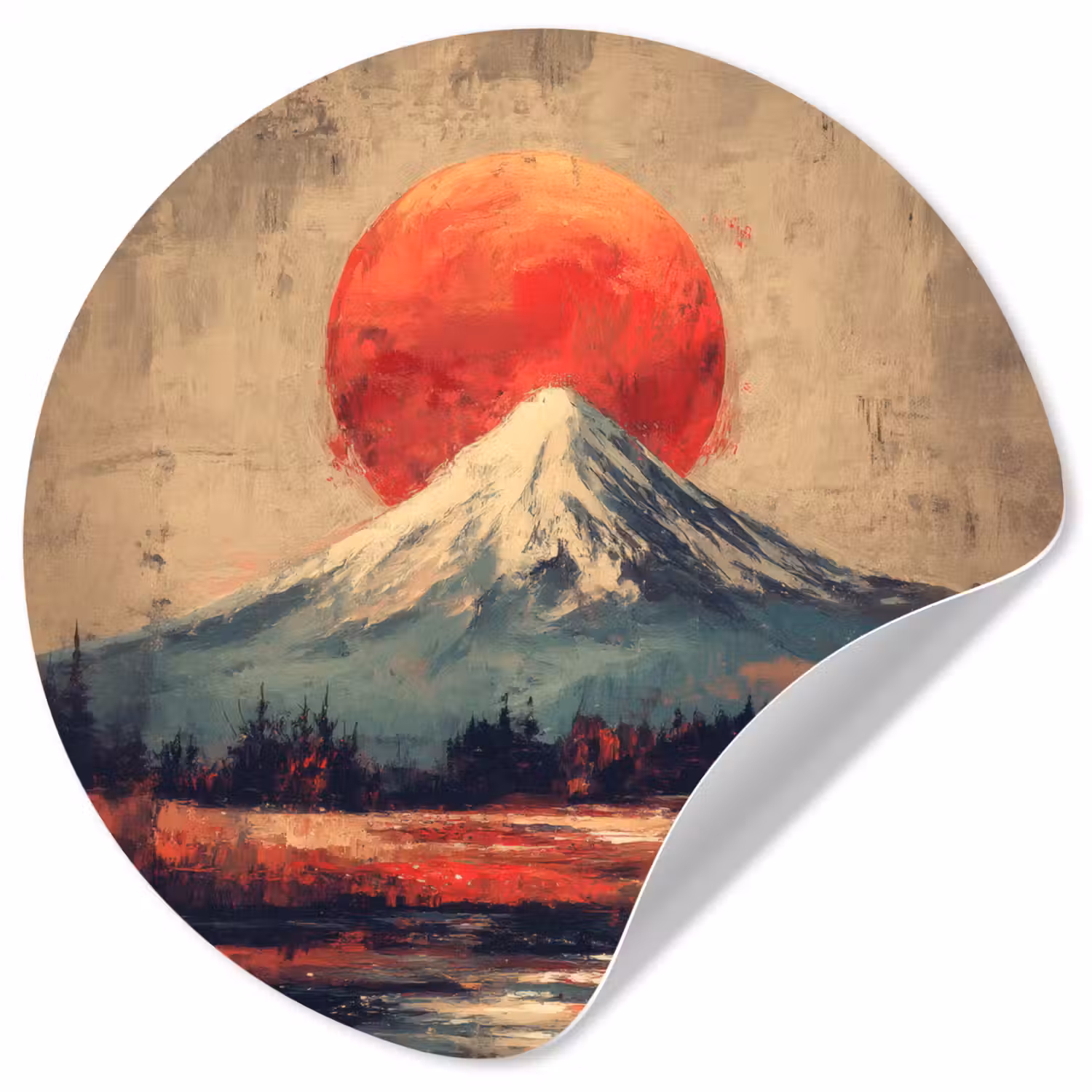 Bergtop - Sneeuw - Zon Wandcirkel behangsticker klein -3d