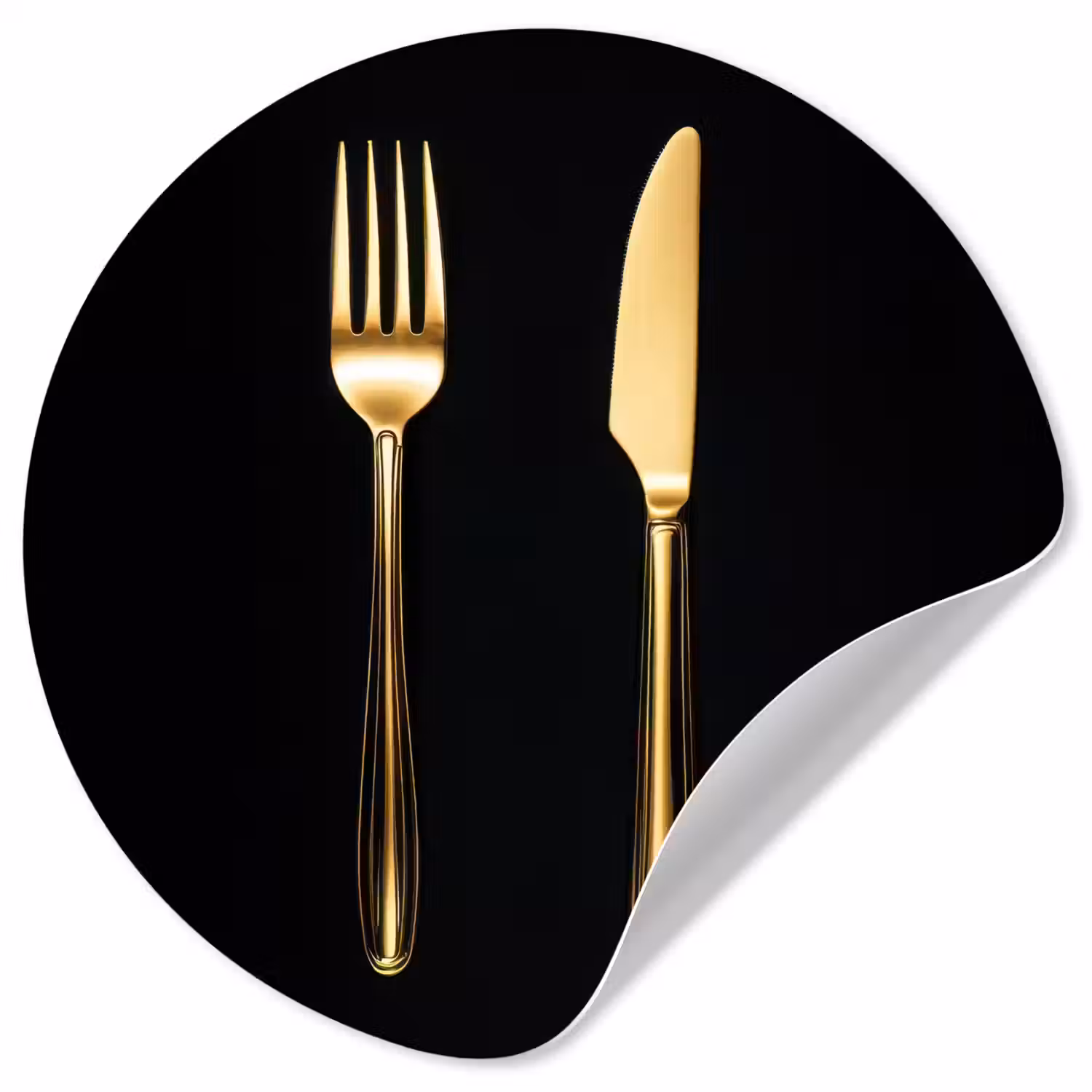 Bestek - Goud - Mes - Vork Wandcirkel behangsticker klein -3d