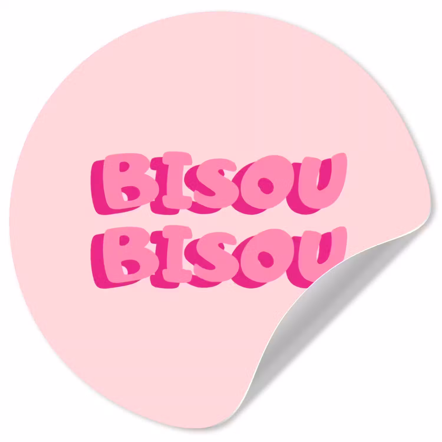 Bisou - Roze - Dikke letters Wandcirkel behangsticker klein -3d