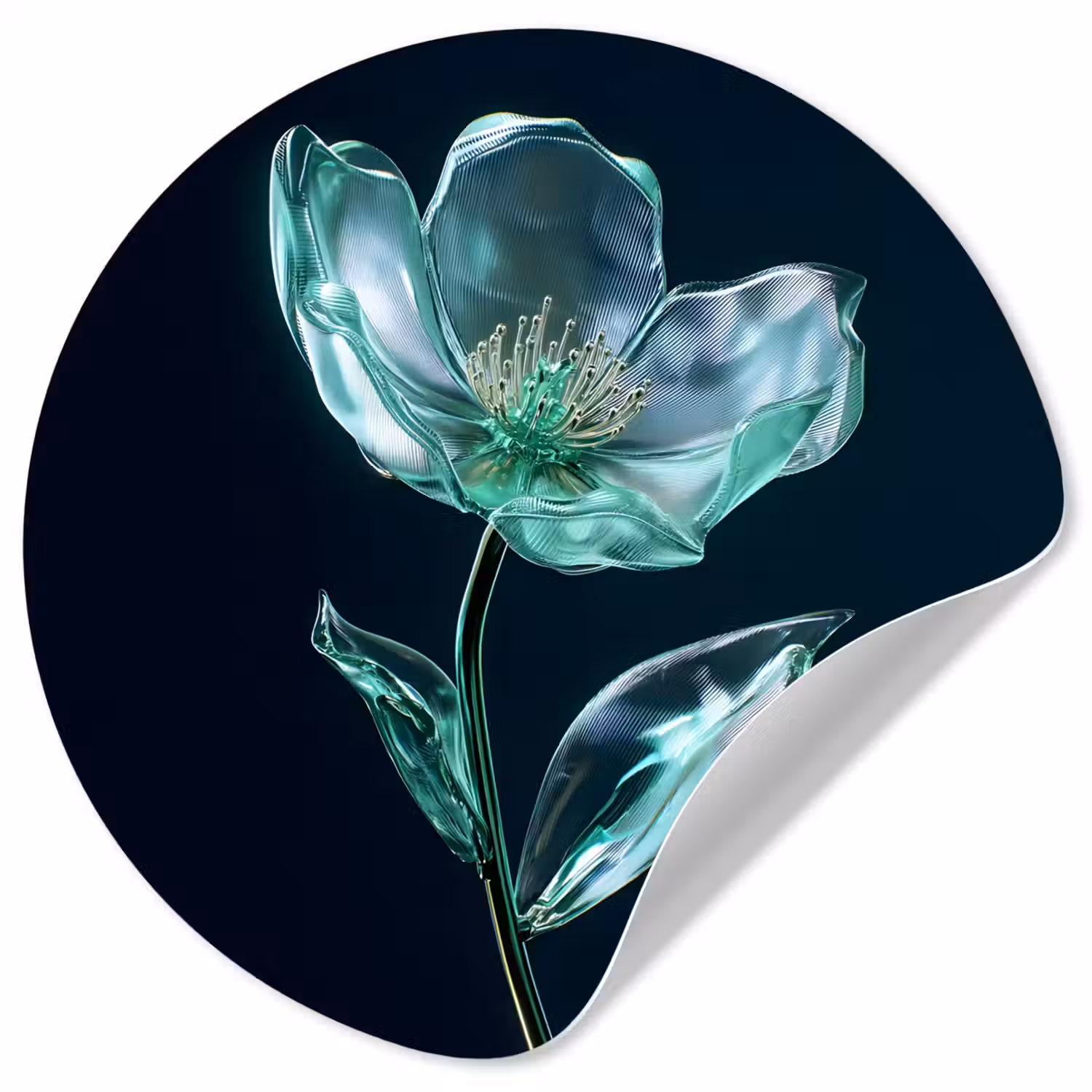 Bladeren - Bloem - Glazen - Donkerblauw Wandcirkel behangsticker klein -3d