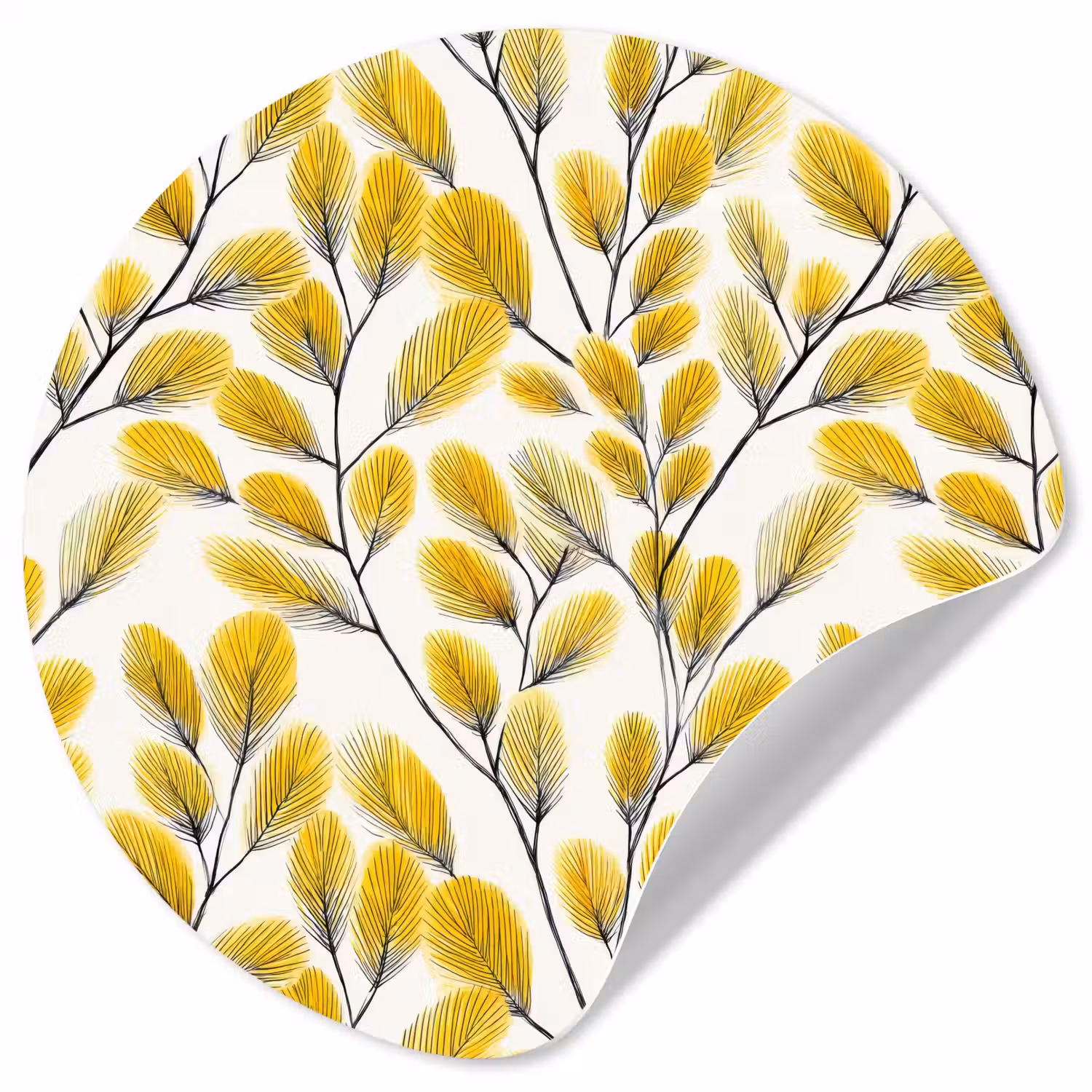 Bladeren - Botanisch - Elegant - Geel - Zwart Wandcirkel behangsticker klein 186 -3d