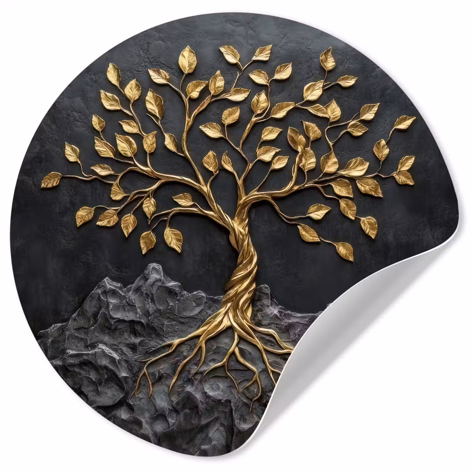 Bladeren - Goud - Boom - Rots Wandcirkel behangsticker klein -3d