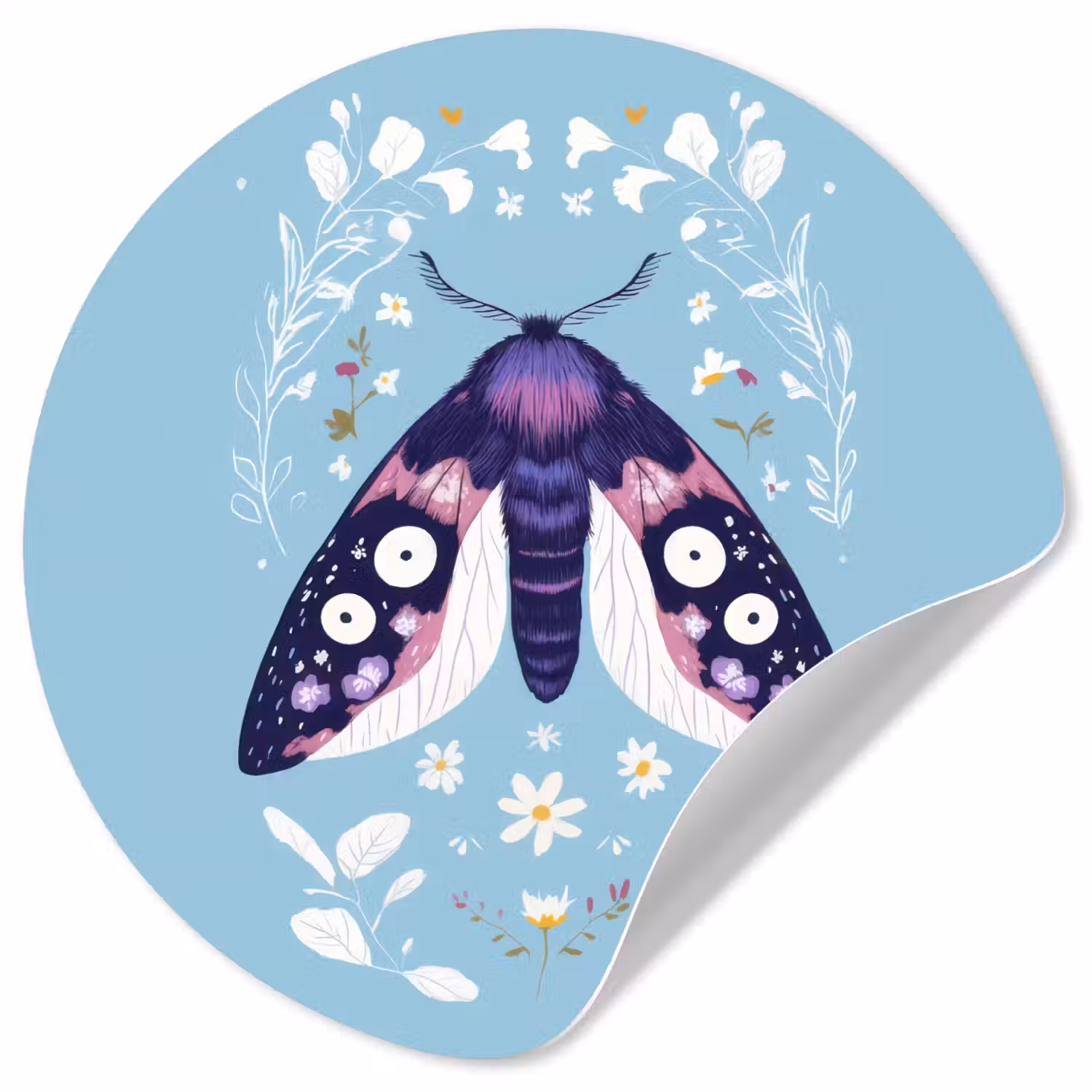 Bladeren - Wit - Vlinder - Insect Wandcirkel behangsticker klein -3d