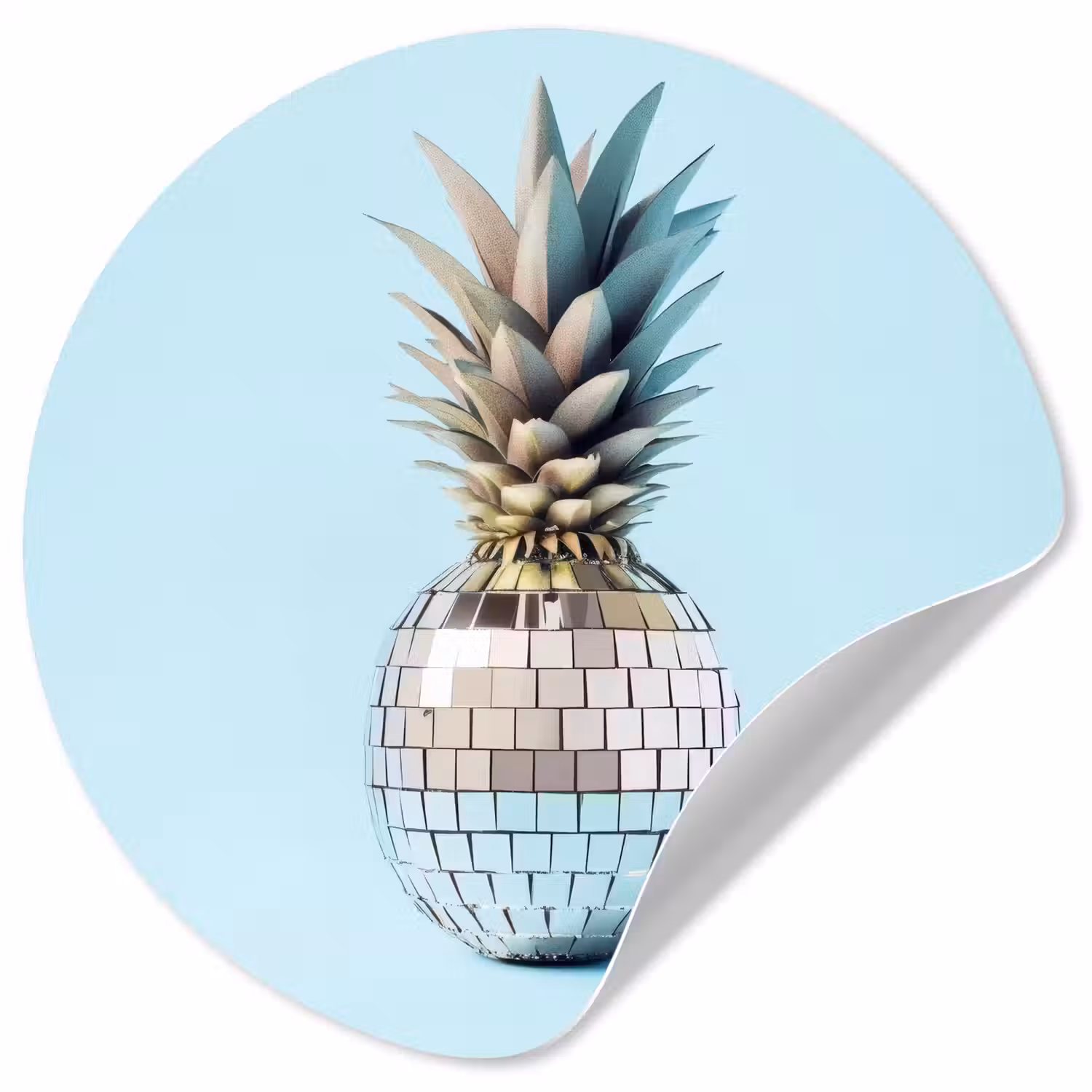 Blauw - Ananas - Disco - Discobal Wandcirkel behangsticker klein -3d