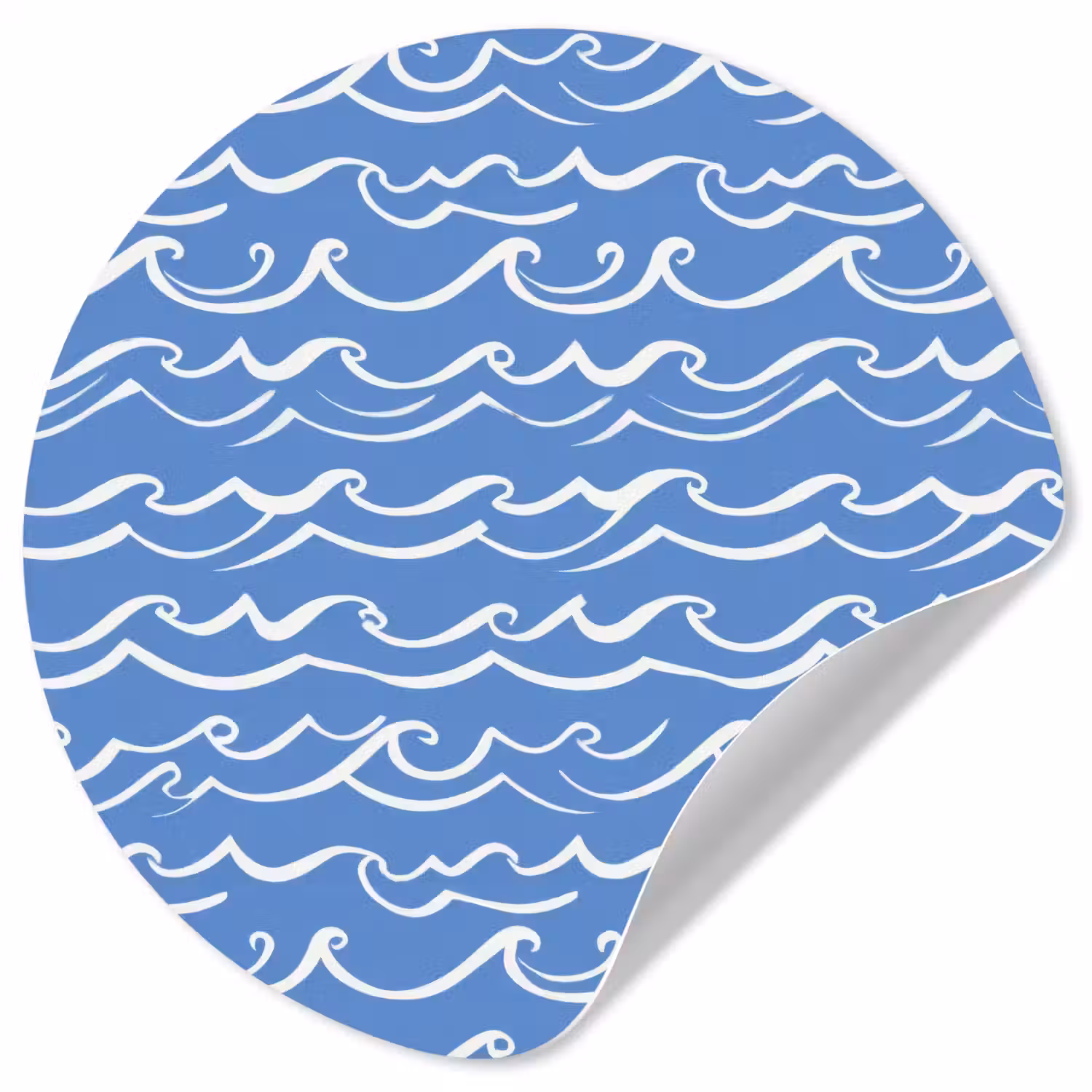 Blauw - Wit - Simpel - Getekend - Golven Wandcirkel behangsticker klein 186 -3d