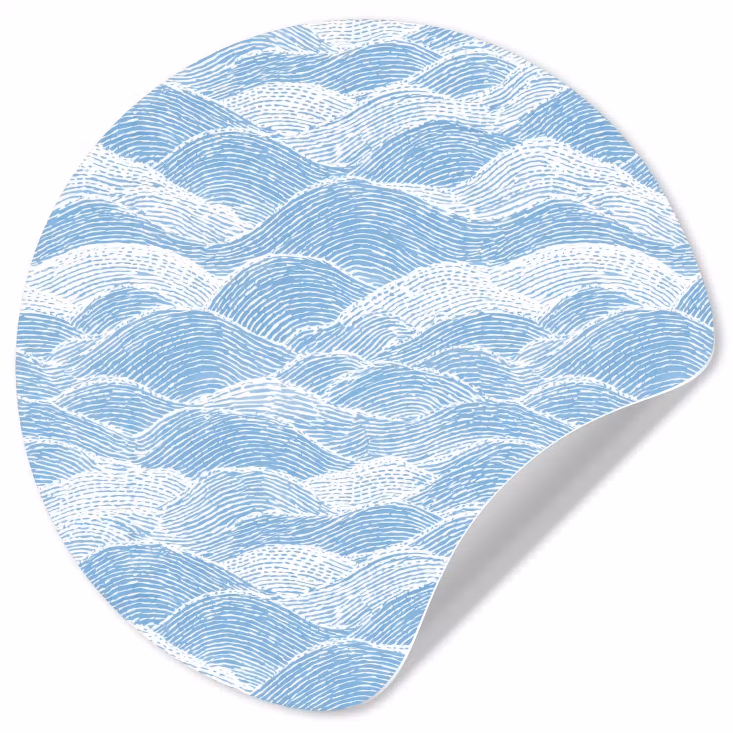 Blauw - Wit - Golven - Getekend Wandcirkel behangsticker klein 186 -3d