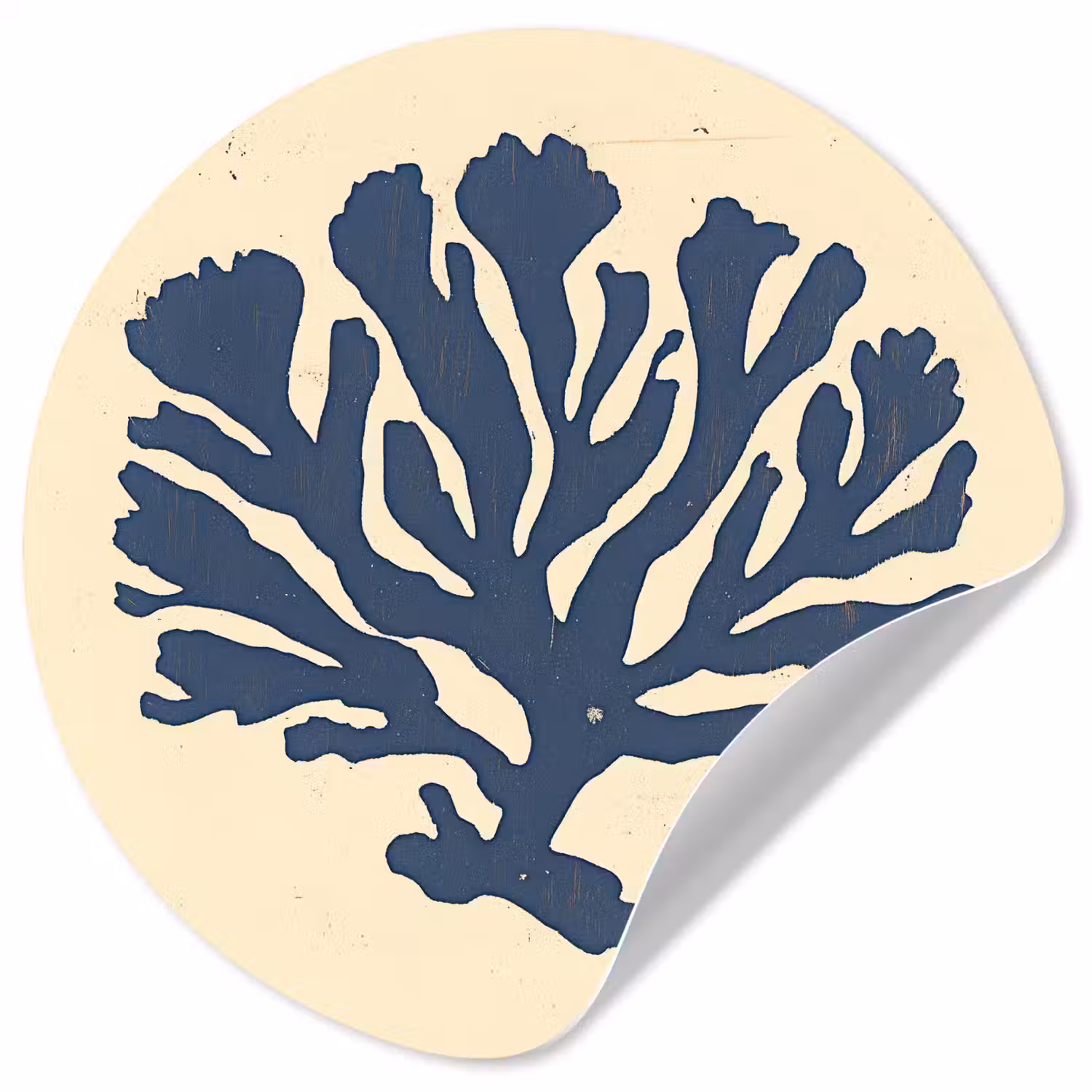 Blauw koraal - Vertakkingen - Beige Wandcirkel behangsticker klein -3d