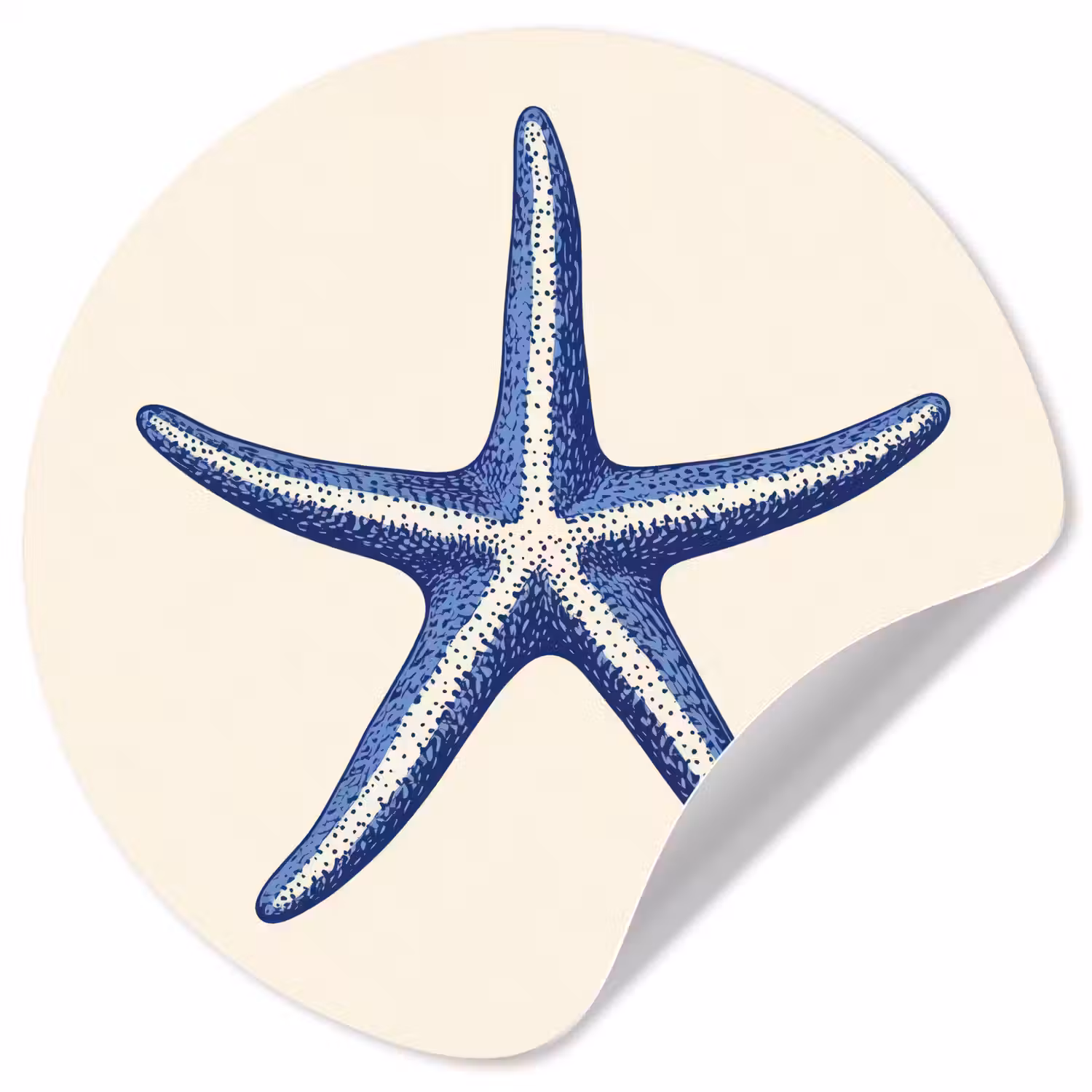 Blauwe zeester - Minimalistisch - Beige Wandcirkel behangsticker klein -3d