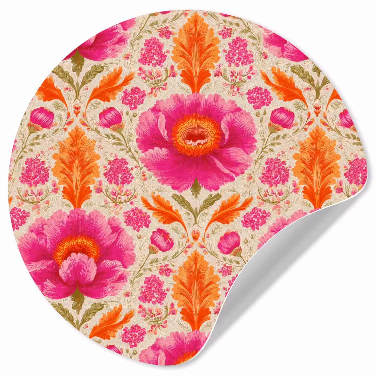 Bloemen - Barok - Roze - Oranje Wandcirkel behangsticker klein 186 -3d