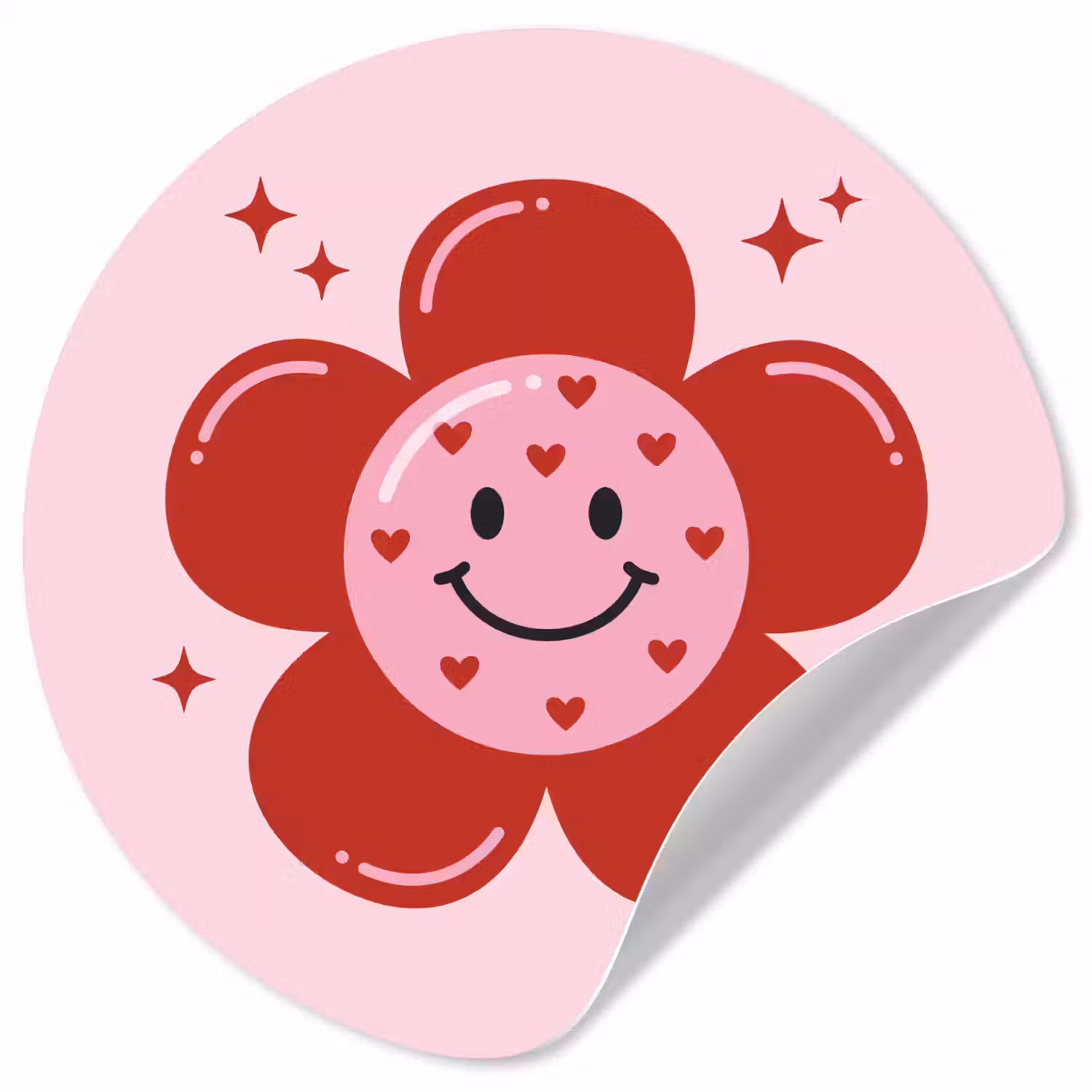 Bloem - Roze - Hartjes Wandcirkel behangsticker klein -3d
