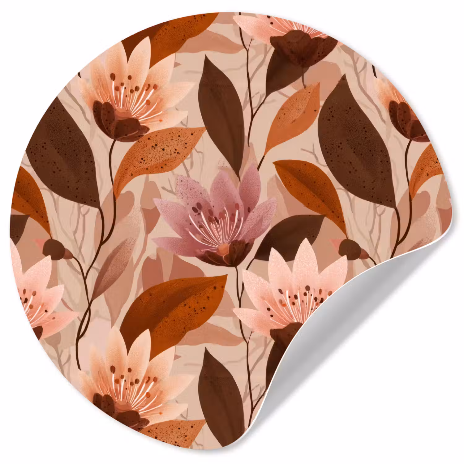 Bloemen - Bladeren - Bruin Wandcirkel behangsticker klein 186 -3d