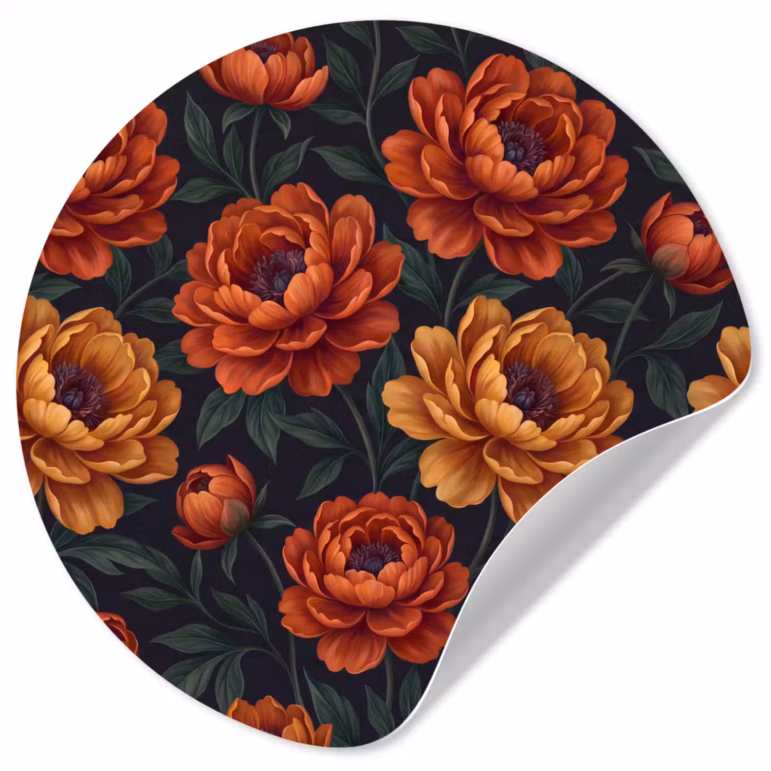Bloemen - Bladeren - Natuur - Modern - Oranje Wandcirkel behangsticker klein -3d