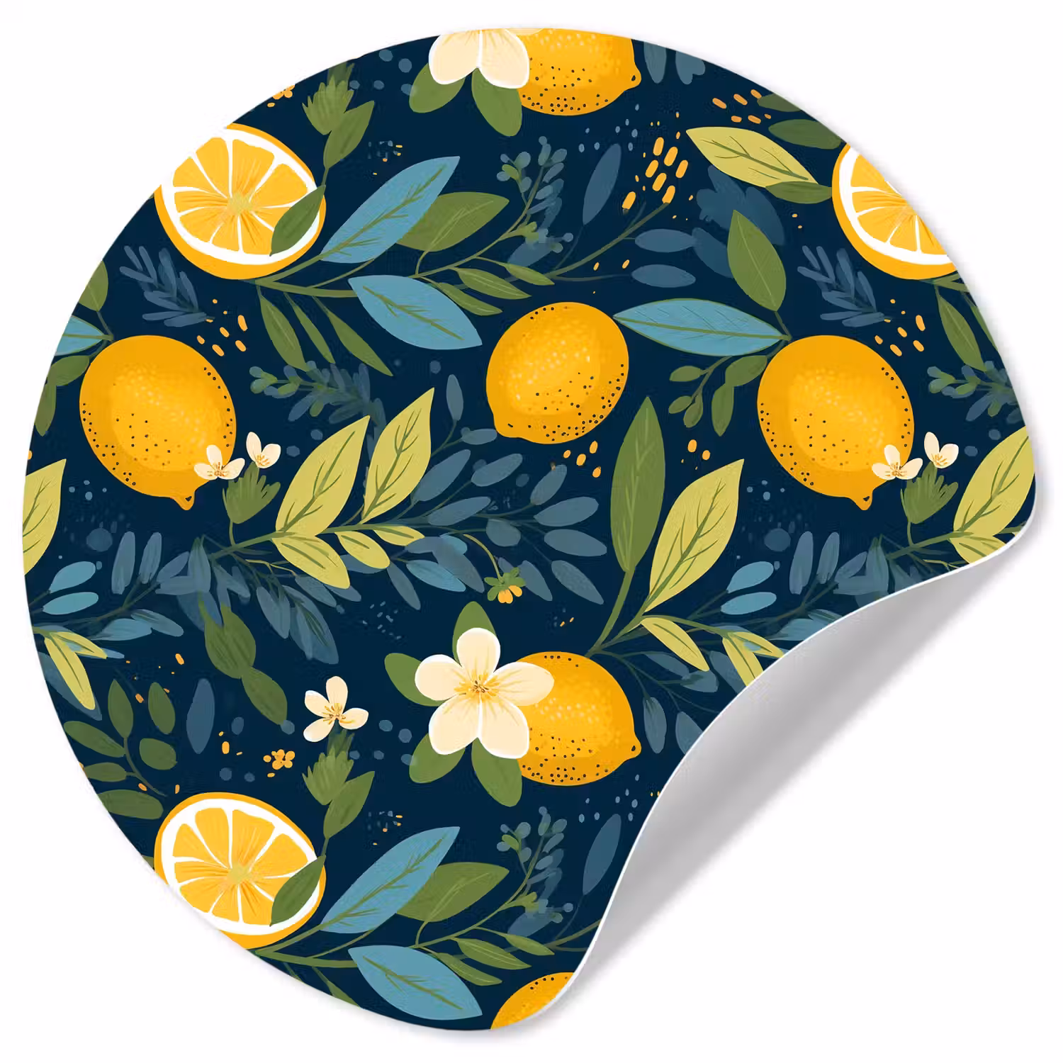 Bloemen - Bladeren - Citroenen - Blauw Wandcirkel behangsticker klein 186 -3d