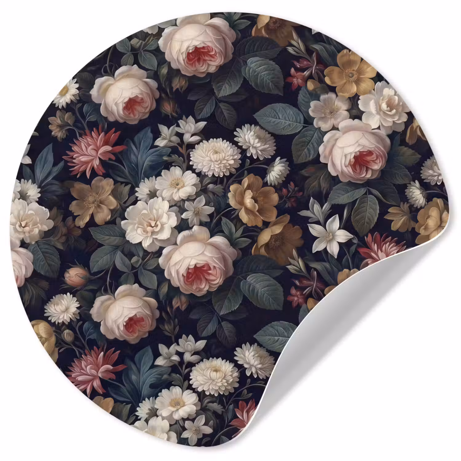 Bloemen - Boeket - Botanisch - Vintage - Donkere achtergrond Wandcirkel behangsticker klein -3d