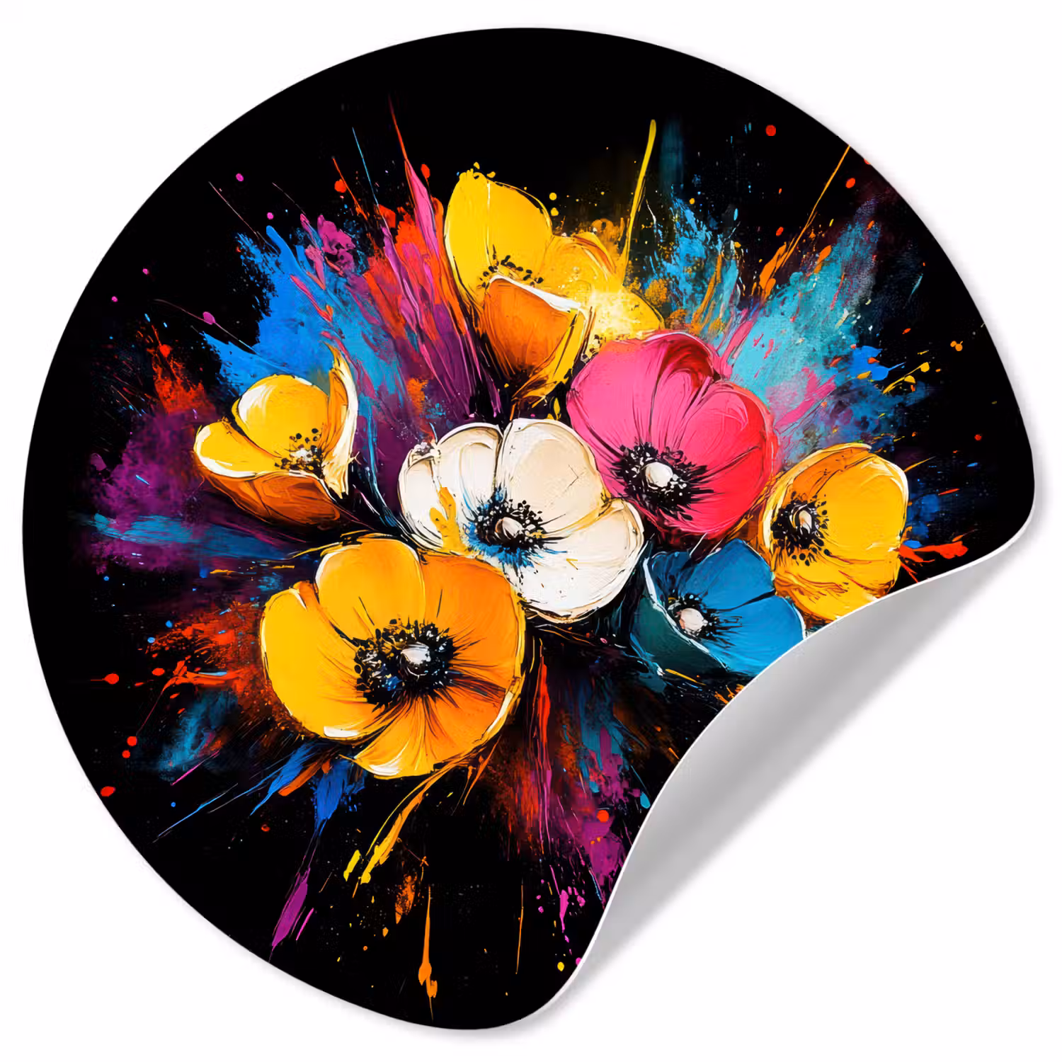 Bloemen - Kleurrijk - Graffiti - Modern - Boeket Wandcirkel behangsticker klein -3d