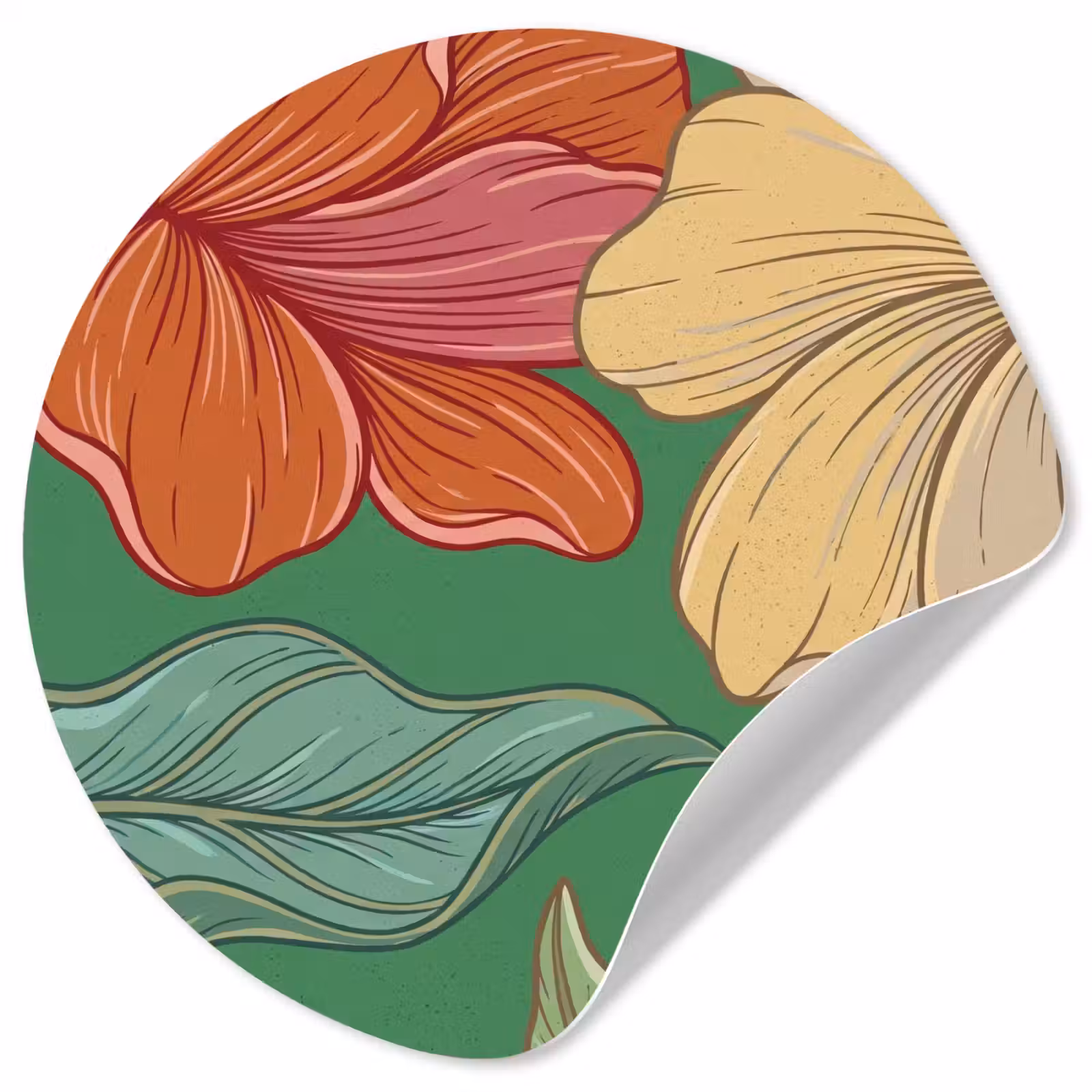 Runde Tapete - Blumen – Grün – Illustration - Bloemen - Groen - Illustratie Wandcirkel behangsticker klein