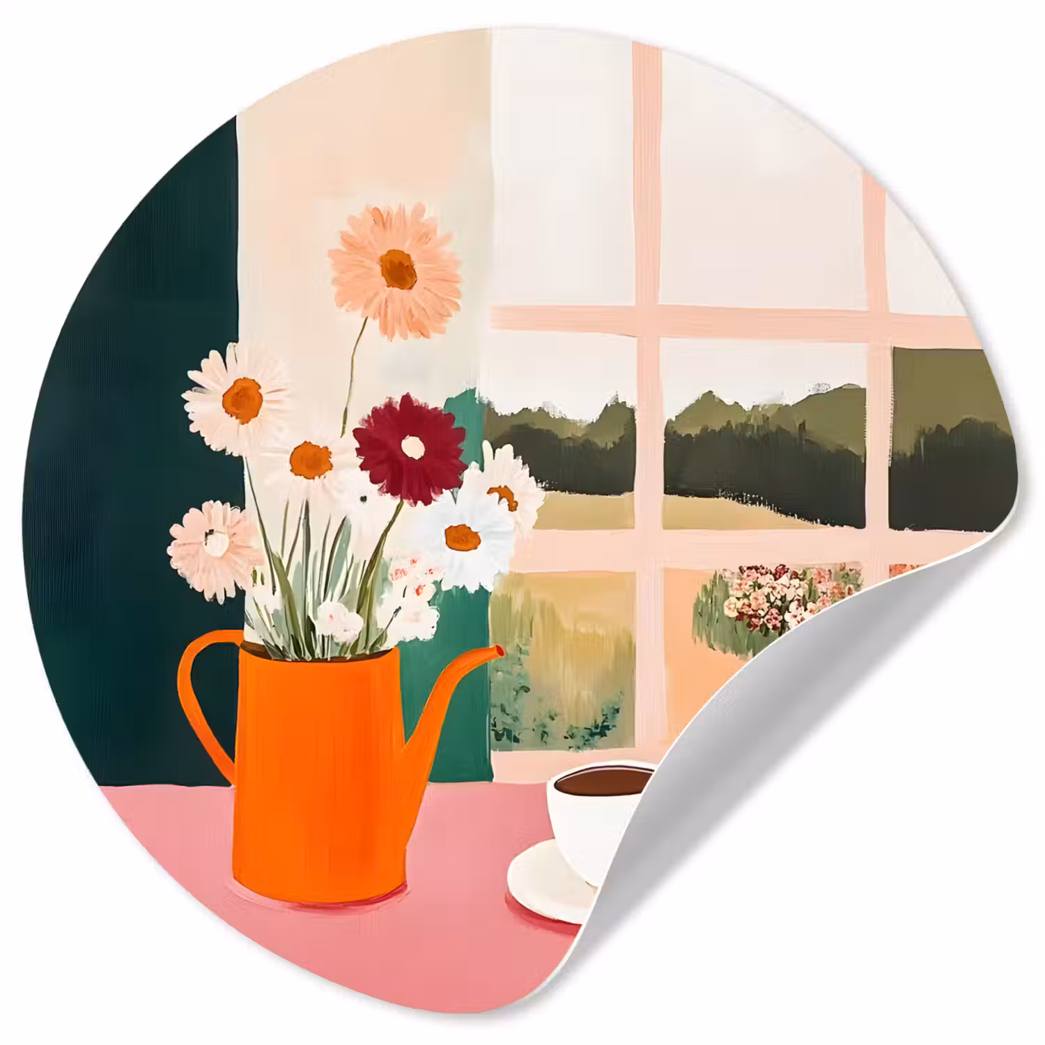 Bloemen - Koffie - Raam Wandcirkel behangsticker klein -3d