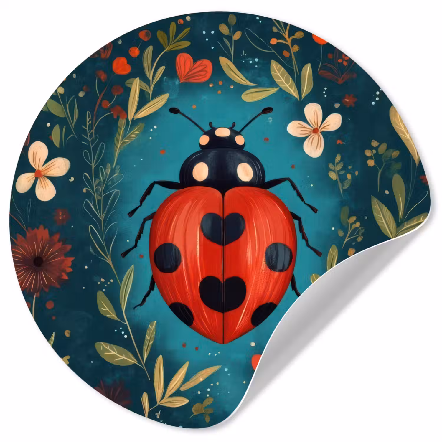 Bloemen - Lieveheersbeestje - Hartje - Rood Wandcirkel behangsticker klein -3d