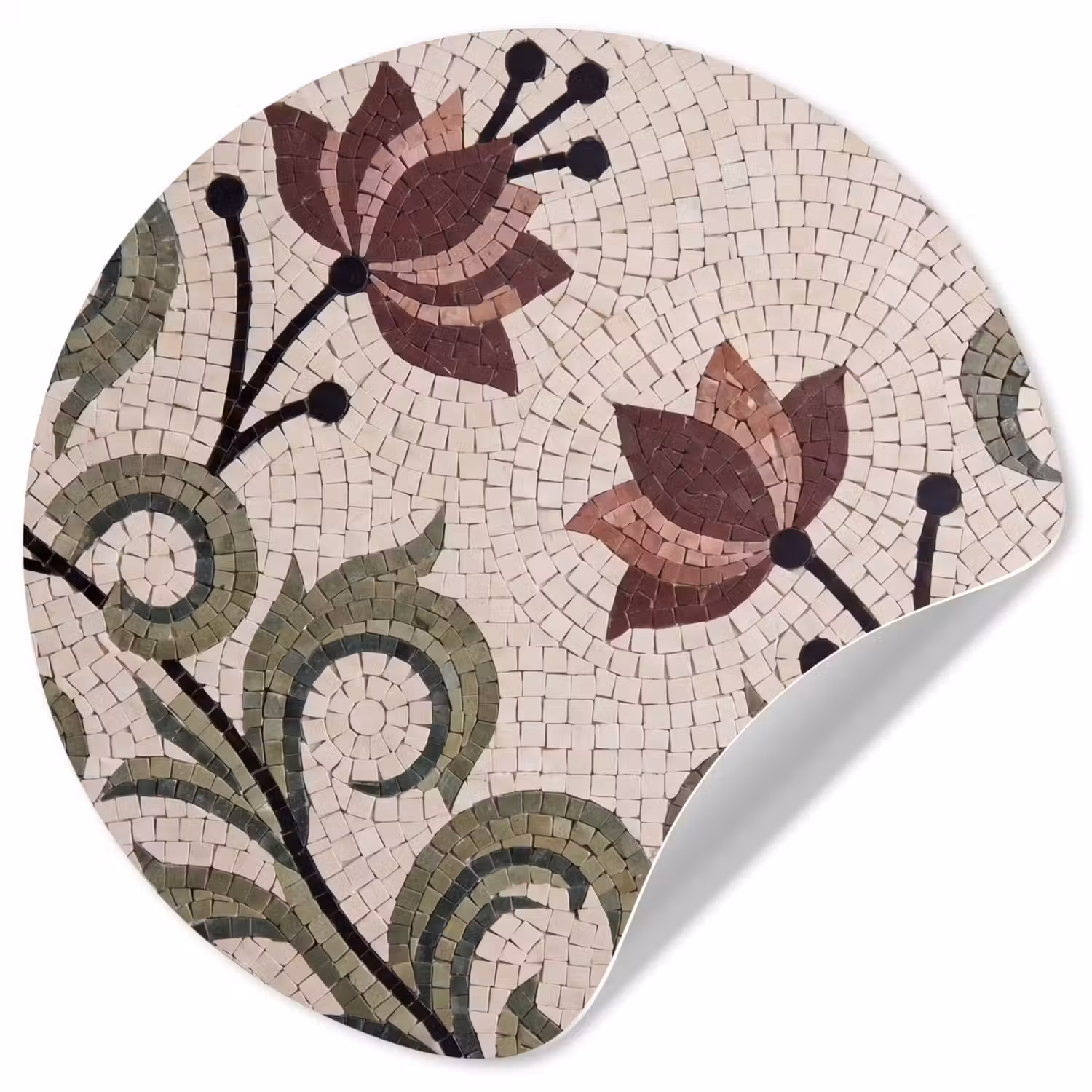 Bloemen - Mozaïek - Patroon - Abstract - Groen Wandcirkel behangsticker klein -3d