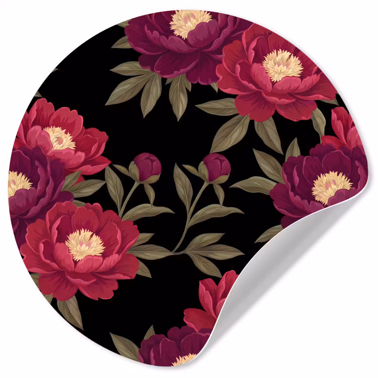 Bloemen - Patroon - Botanisch - Rood - Zwart Wandcirkel behangsticker klein -3d