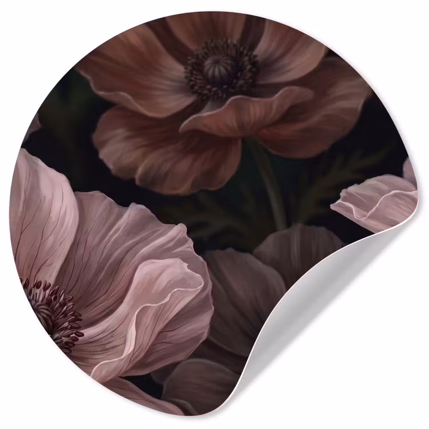 Bloemen - Natuur - Roze - Donker - Modern Wandcirkel behangsticker klein -3d