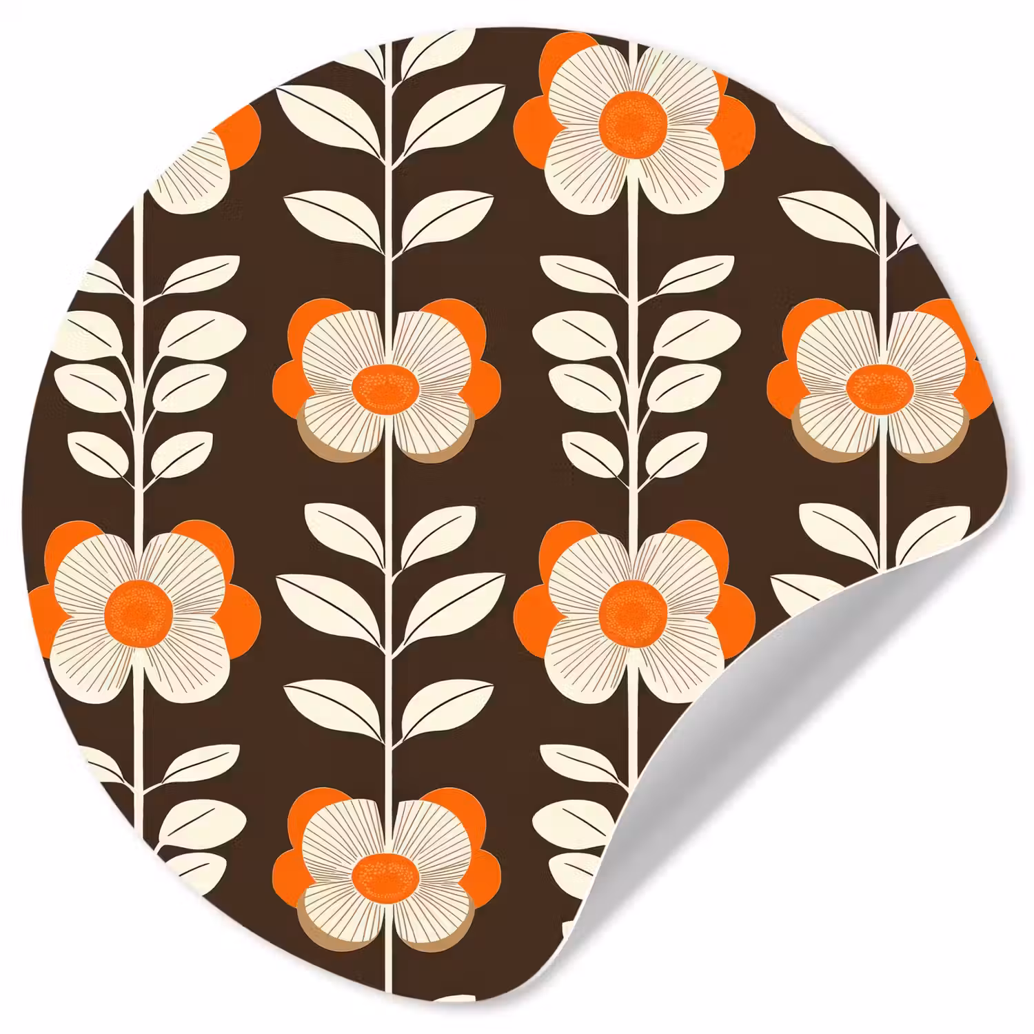 Bloemen - Retro - Bruin Wandcirkel behangsticker klein 186 -3d