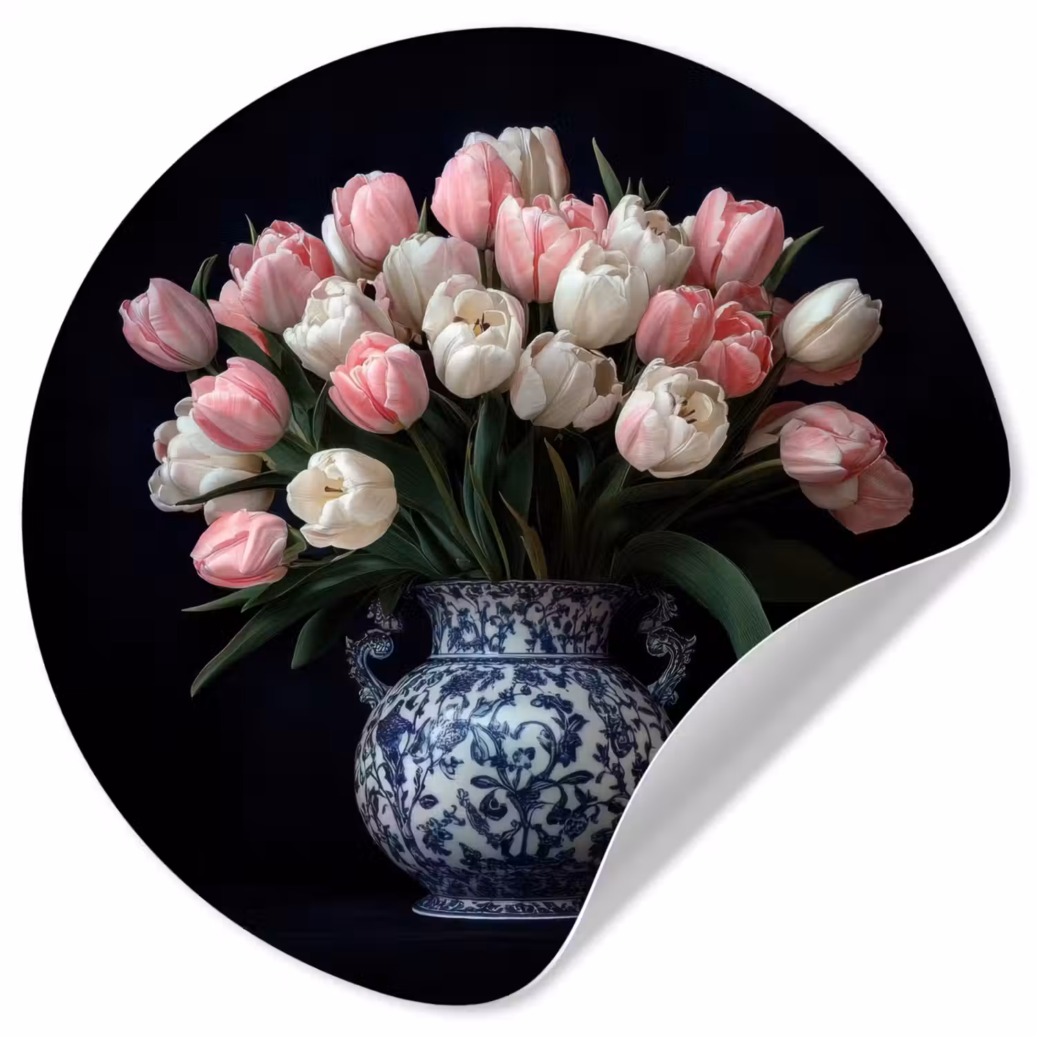 Bloemen - Roze - Tulpen - Vaas Wandcirkel behangsticker klein -3d