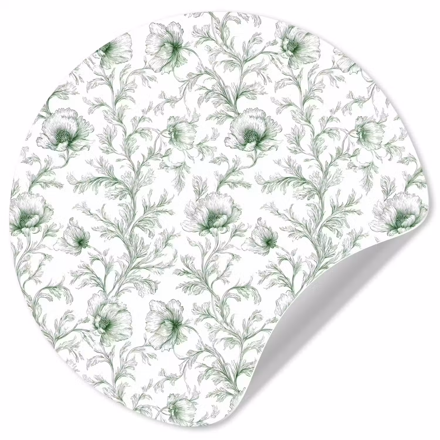 Bloemen - Getekend - Groen Wandcirkel behangsticker klein 186 -3d