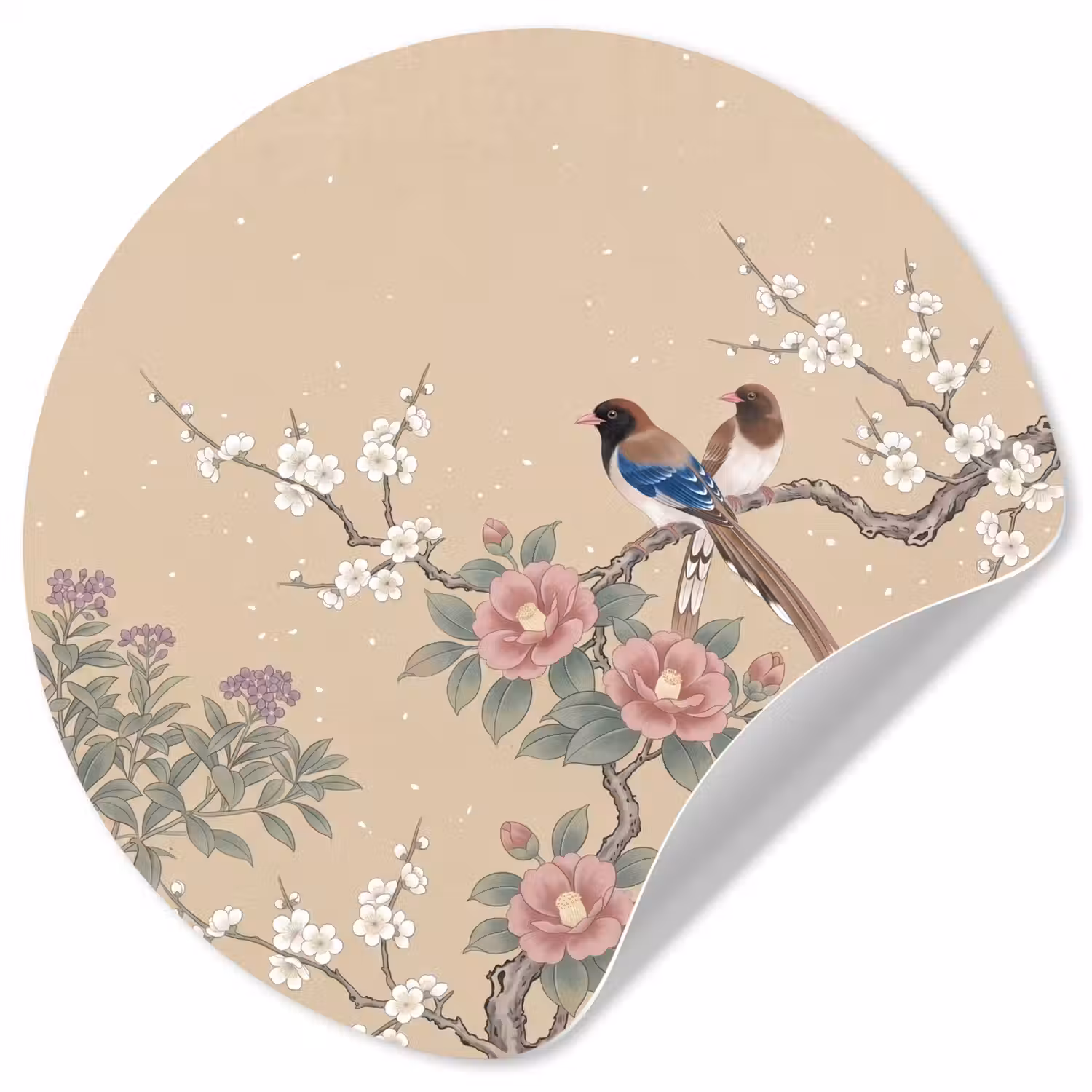 Bloemen - Vogels - Bloemen Wandcirkel behangsticker klein -3d