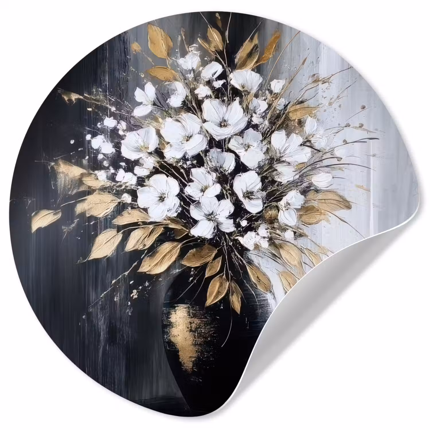 Bloemen - Wit - Vaas - Abstract Wandcirkel behangsticker klein -3d