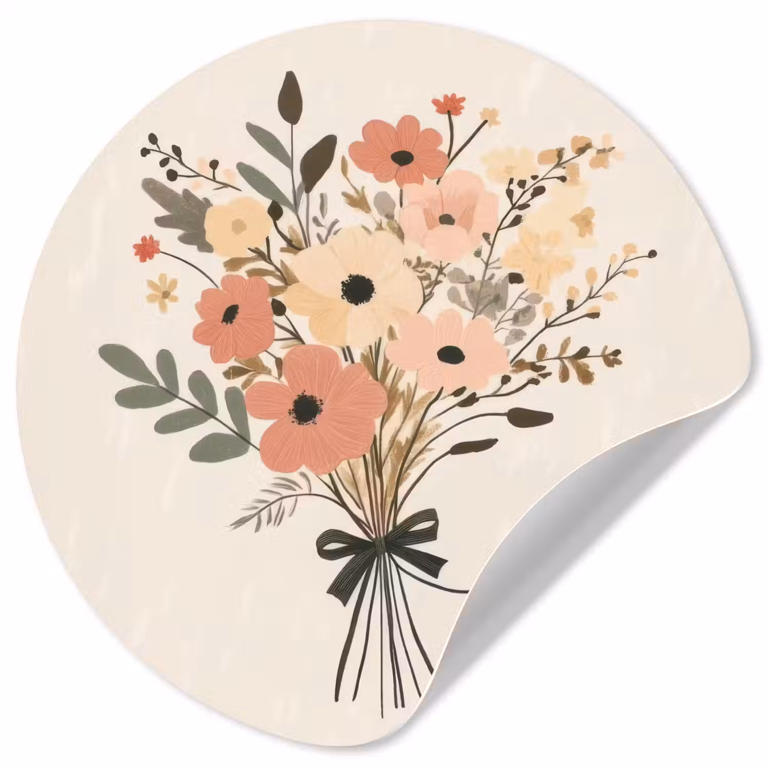 Bloemen - Quote - Beige - Lint Wandcirkel behangsticker klein -3d