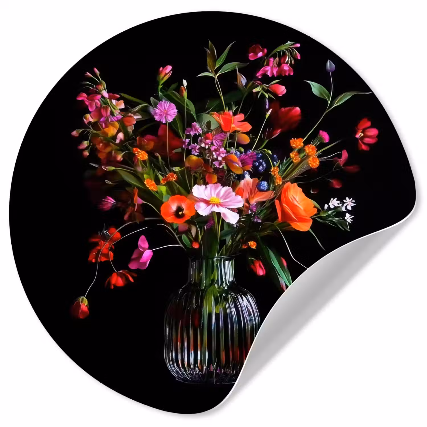 Boeket - Veldbloemen - Vaas Wandcirkel behangsticker klein -3d