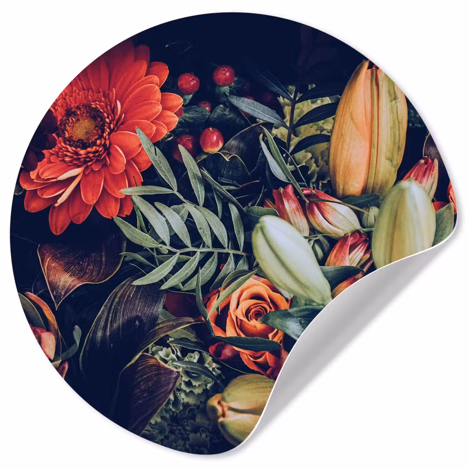 Boeket - Stilleven - Bloemen - Planten - Rood Wandcirkel behangsticker klein -3d
