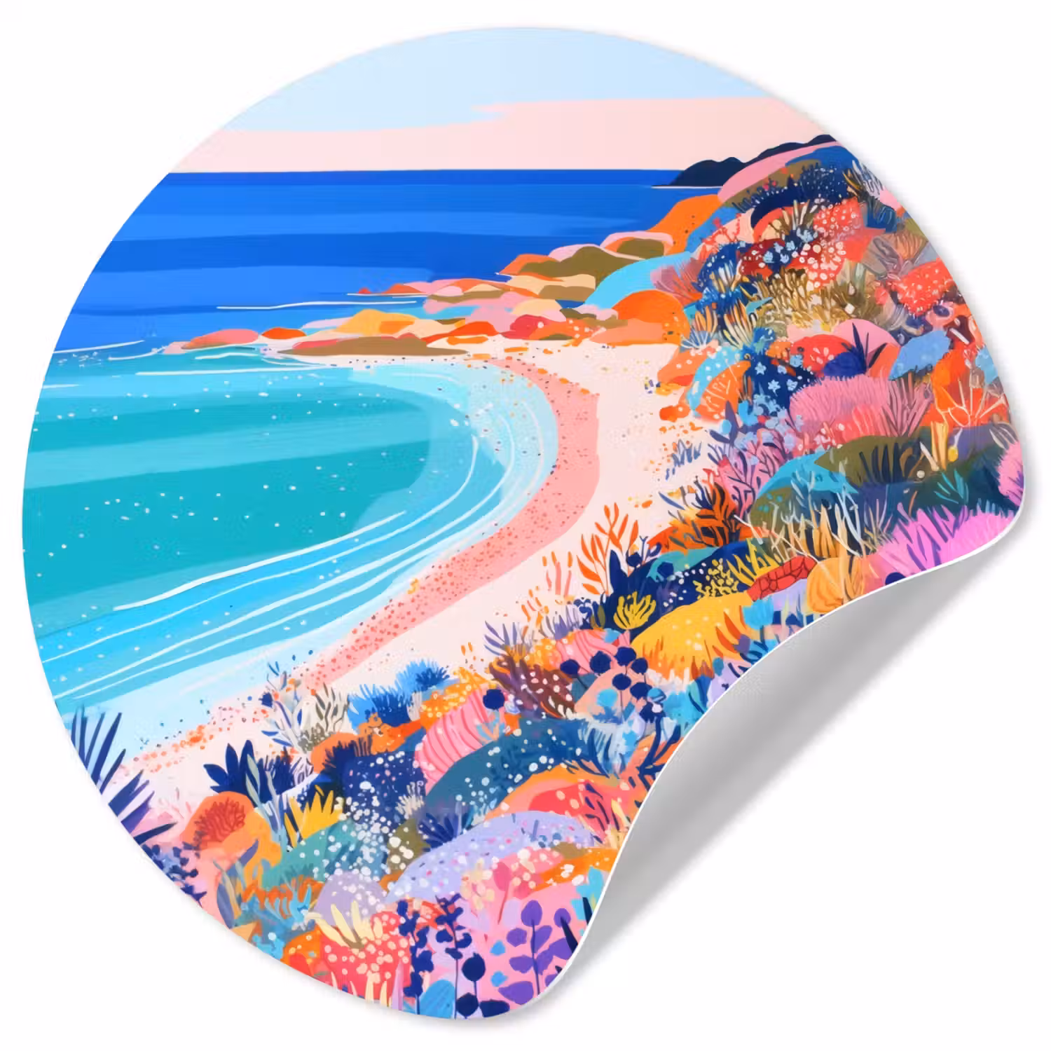 Bloemenweide - Zee - Zomers Wandcirkel behangsticker klein -3d