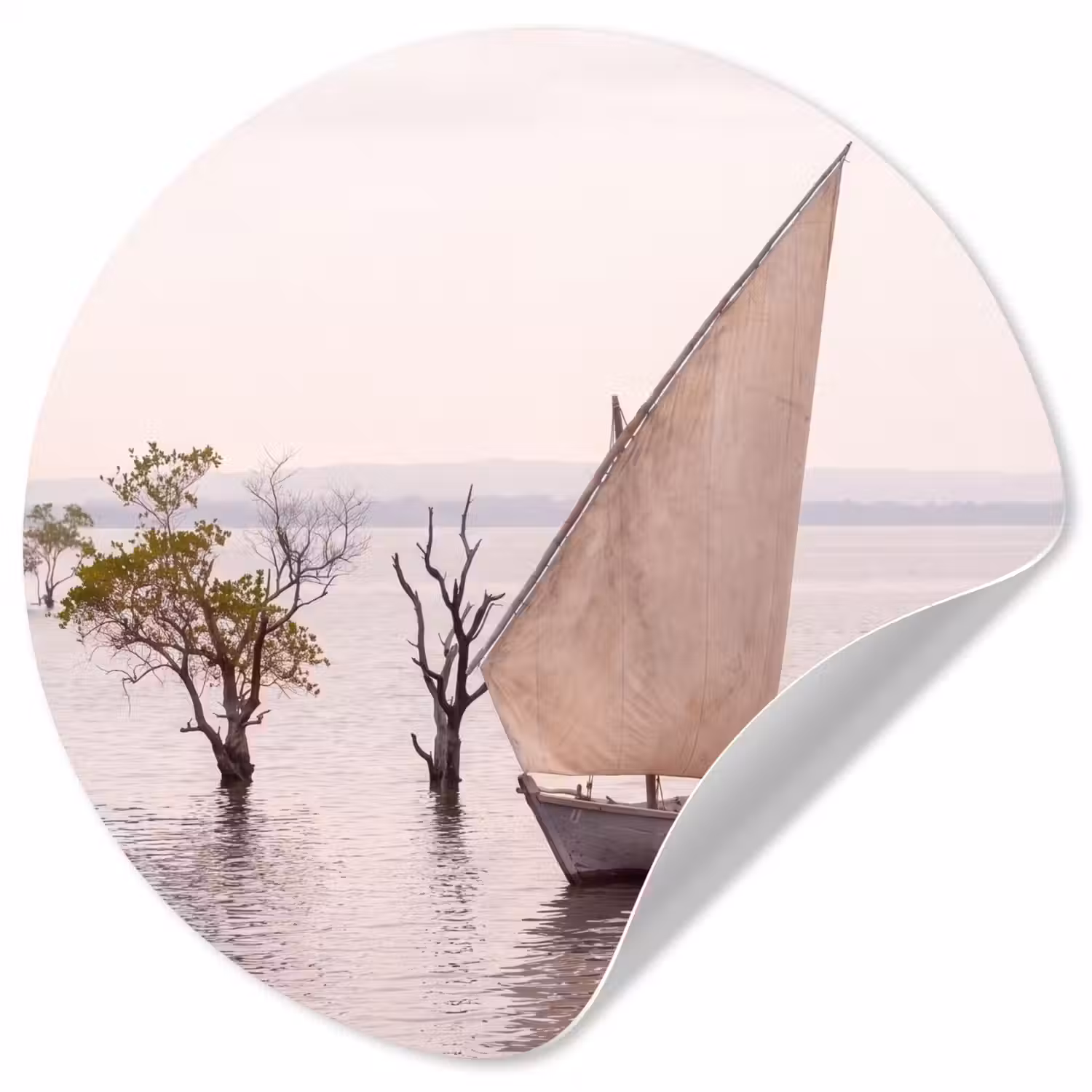 Boot - Zeil - Water - Tropisch - Natuur Wandcirkel behangsticker klein -3d
