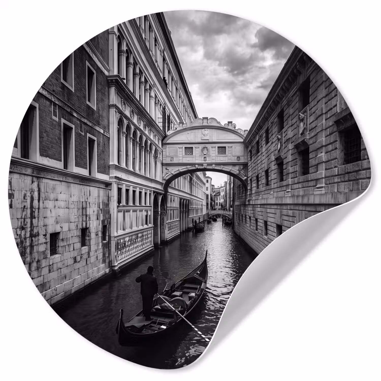 Boot - Waterweg - Stad - Zwart-wit - Architectuur Wandcirkel behangsticker klein -3d